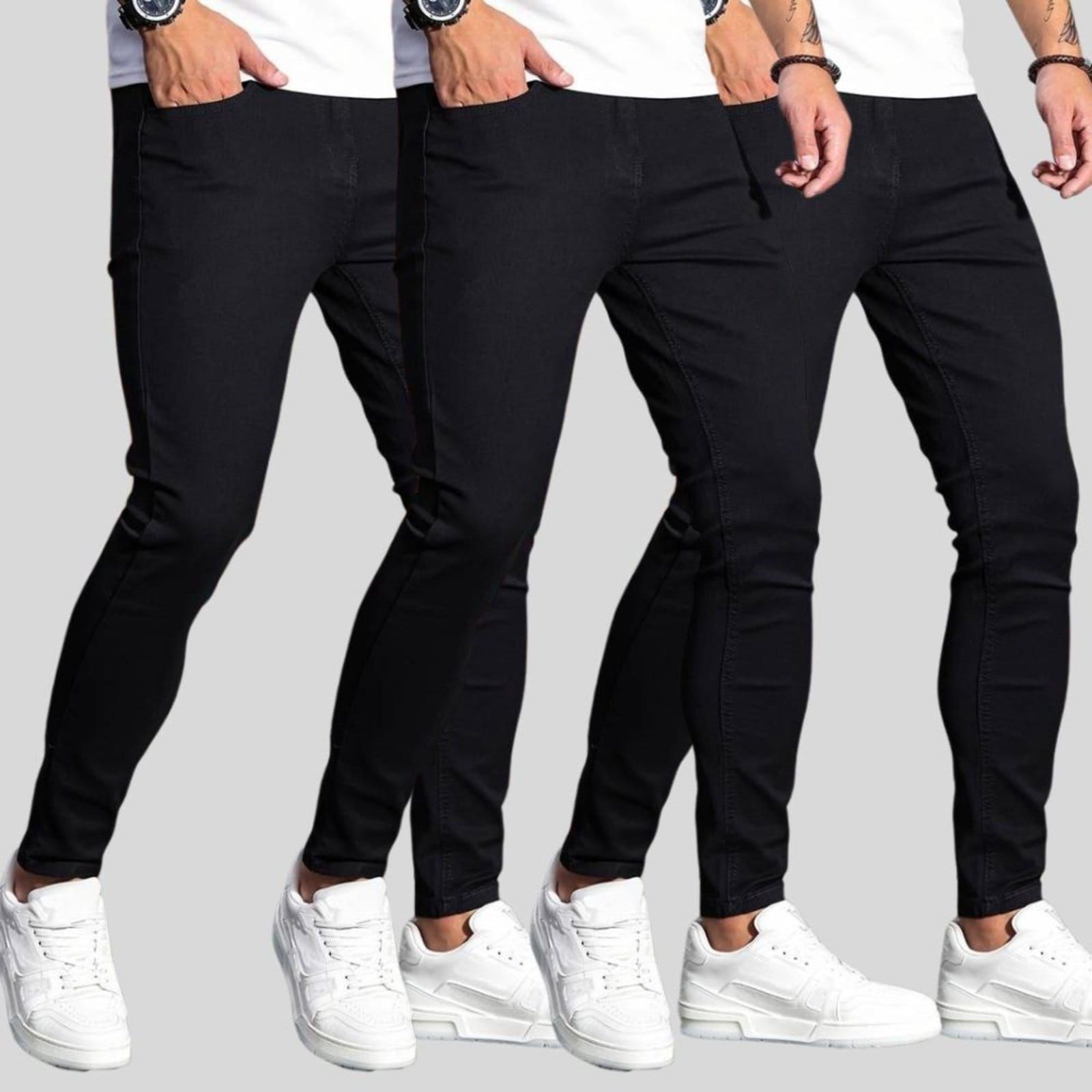 Kit 3 Calça Jeans Masculina Preta Skinny Premium com Elastano e Costura Reforçada Preta