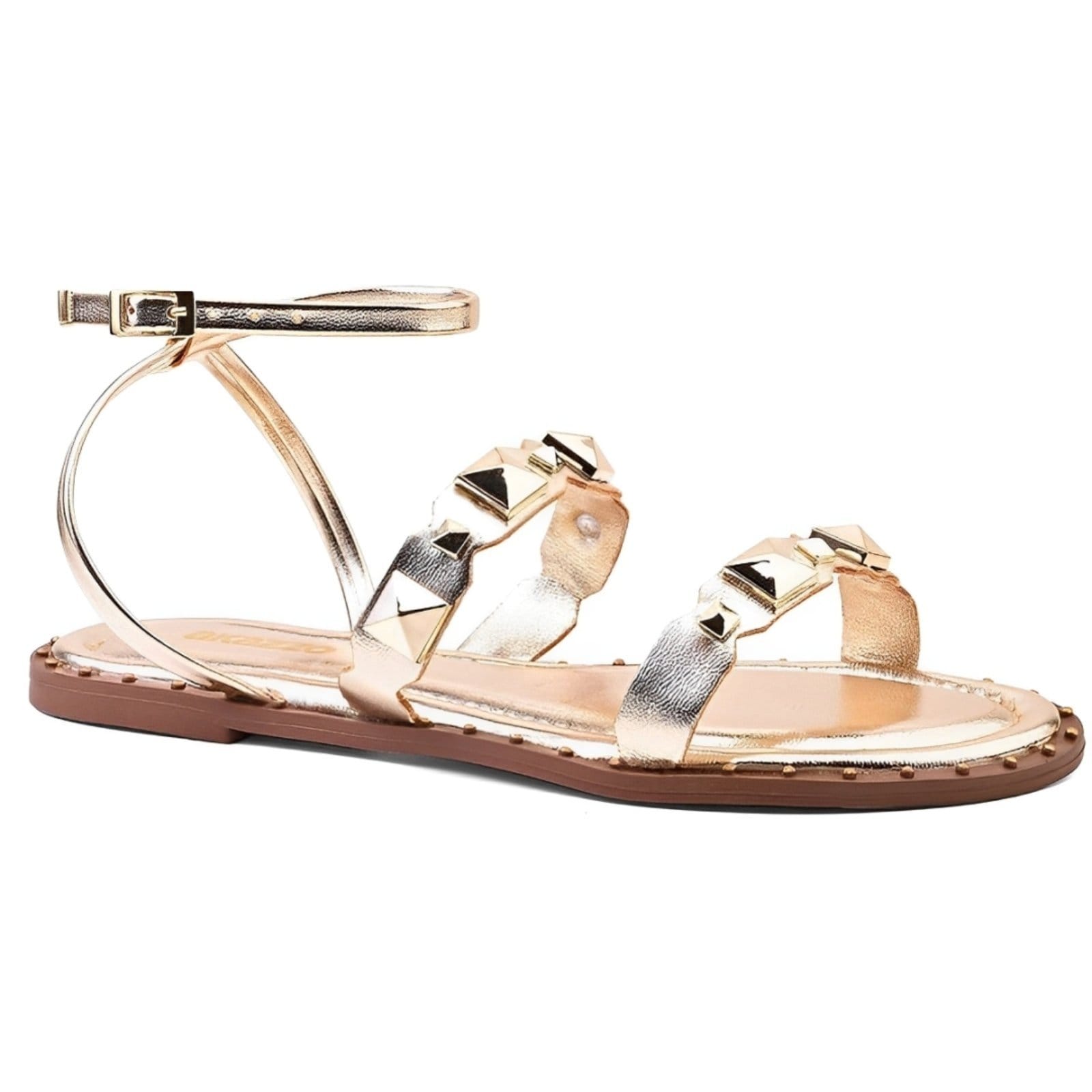 Vista 2 Sandália Feminina Rasteirinha Dourada Ouro Light Tachas Santa Rosa dourado rosa