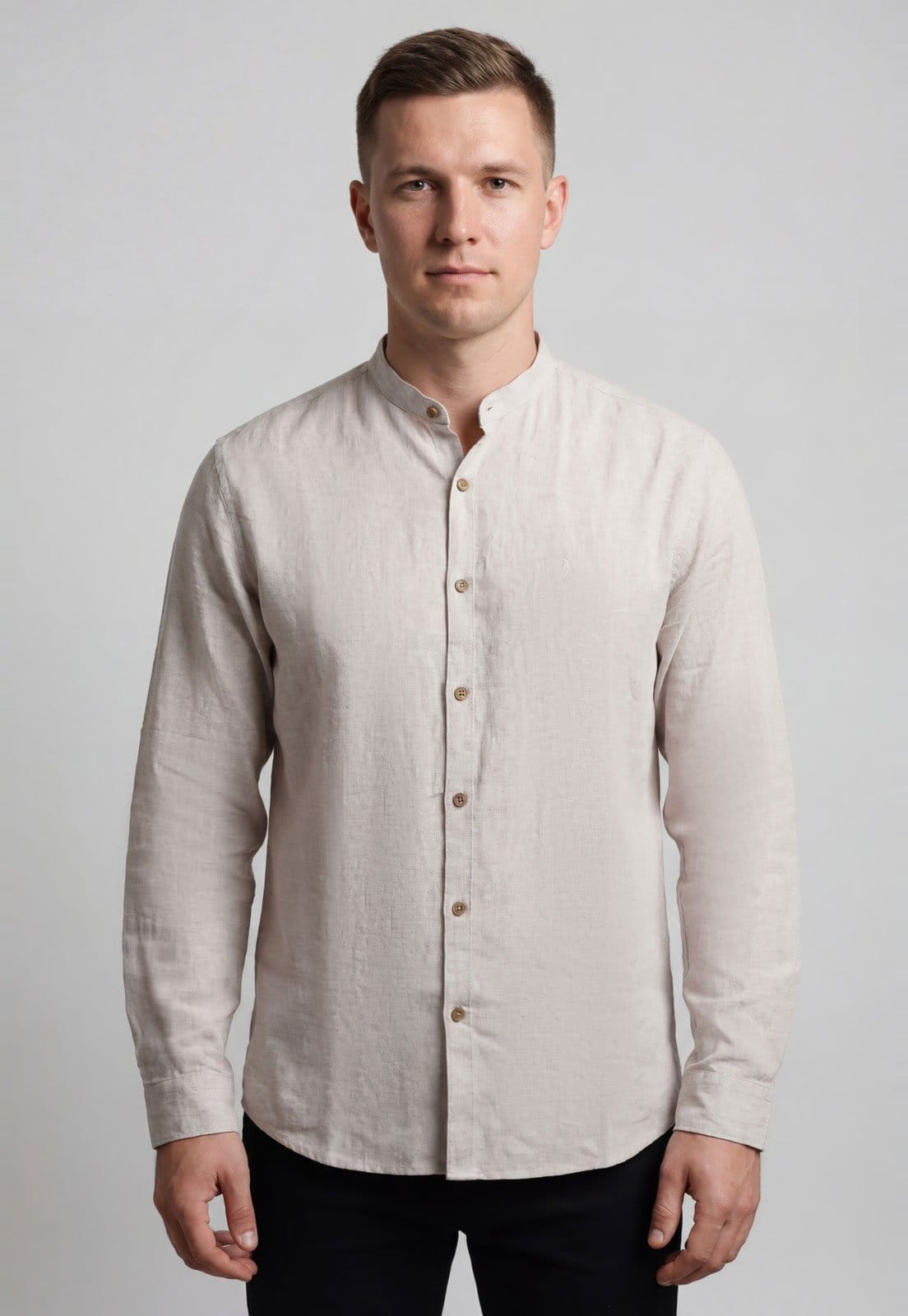 Vista principal Camisa Masculina Aleatory Manga Longa Linho Aleatory bege