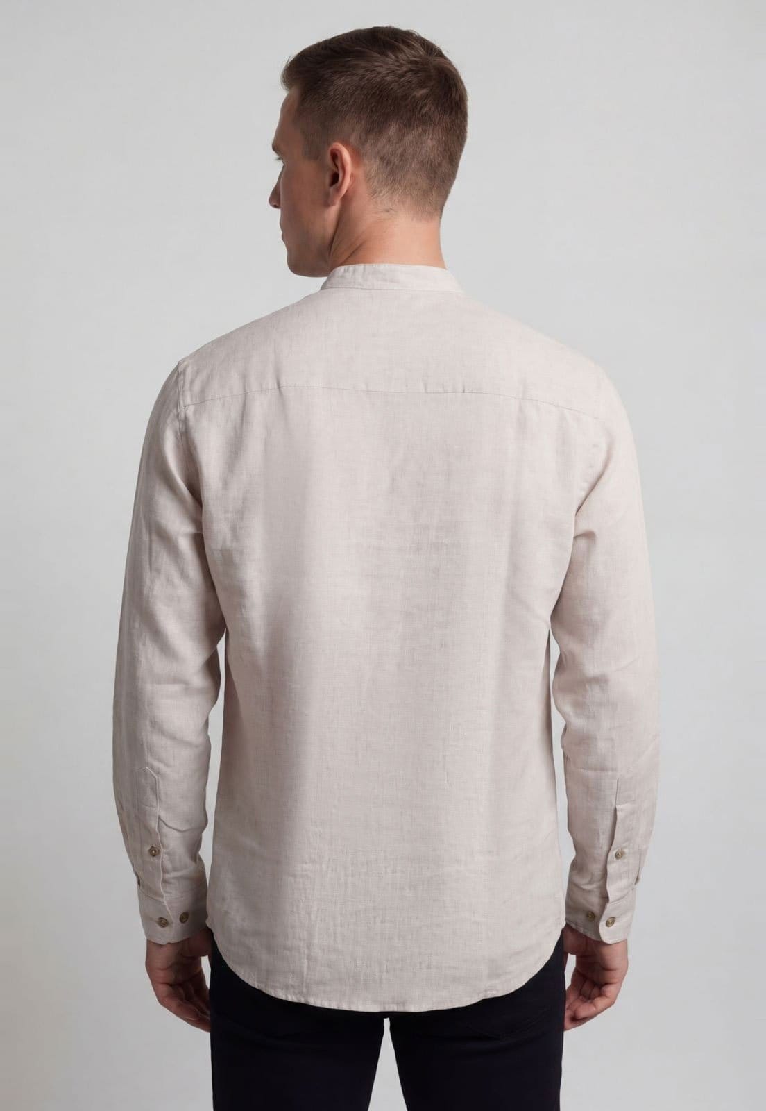 Vista 2 Camisa Masculina Aleatory Manga Longa Linho Aleatory bege