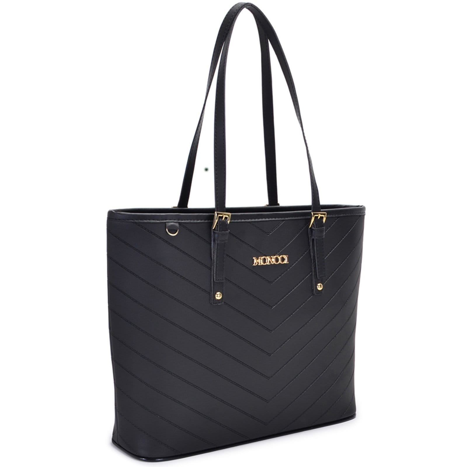 Vista 2 Bolsa Feminina Moncci Grande Ombro Forrada Fivela Roma Bordada Preta MONCCI preto