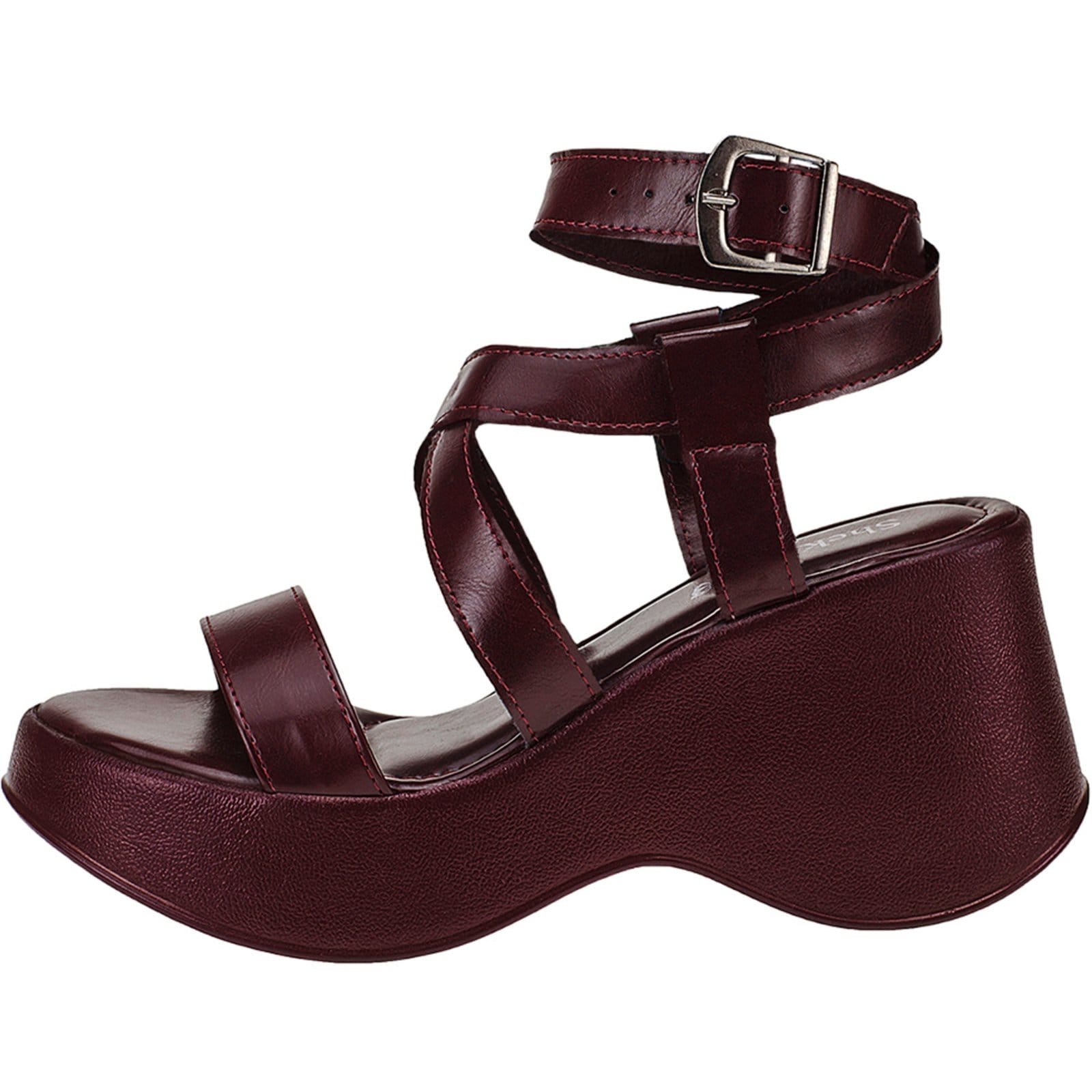 Vista 2 Sandália Feminina Plataforma Flat Salto Anabela Shekinah Tiras Cruzadas Leve Confortável Macia Moda Marsala Shekinah bordô