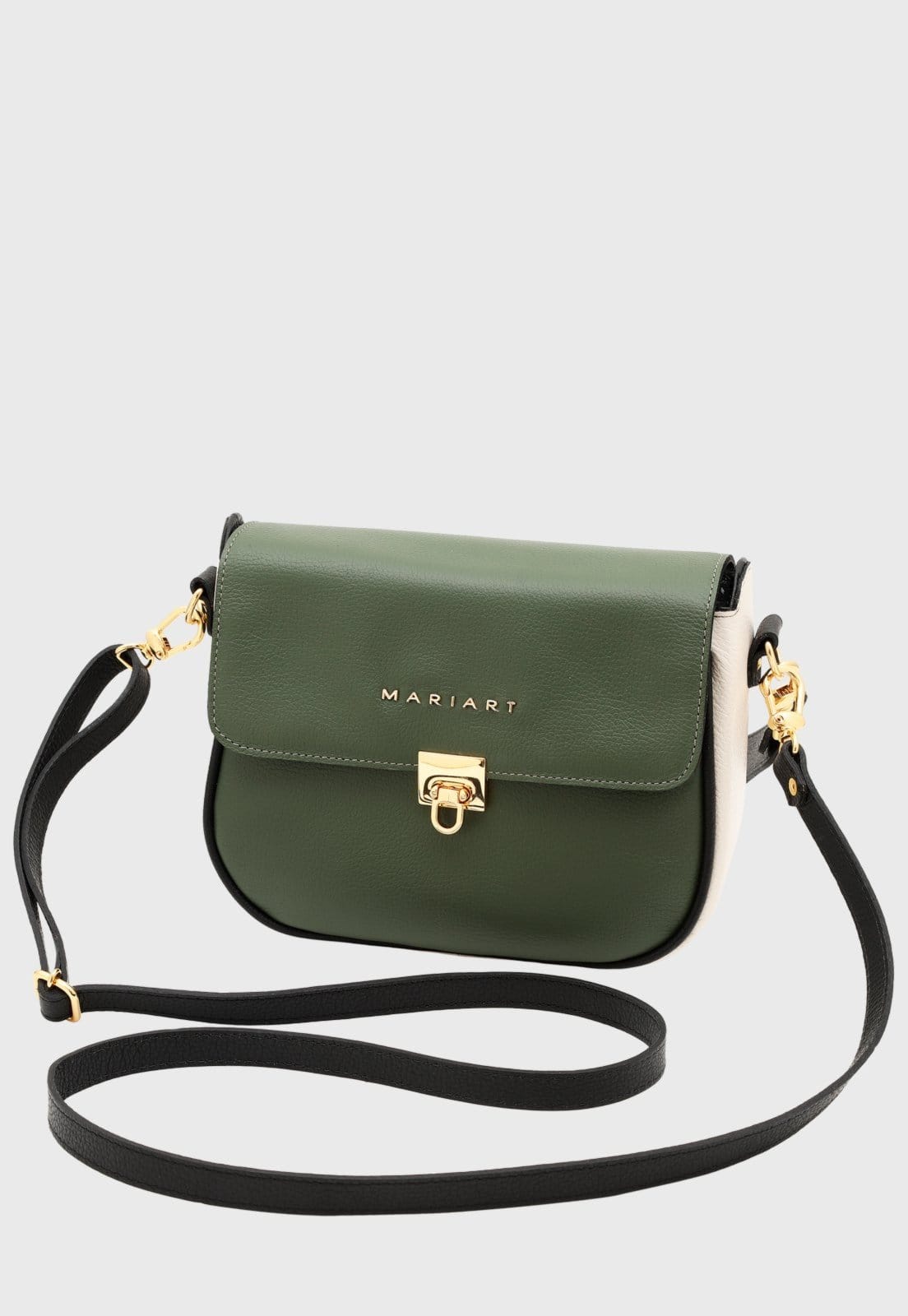 Bolsa de Couro Transversal Mariart Turmalina Army/Off White