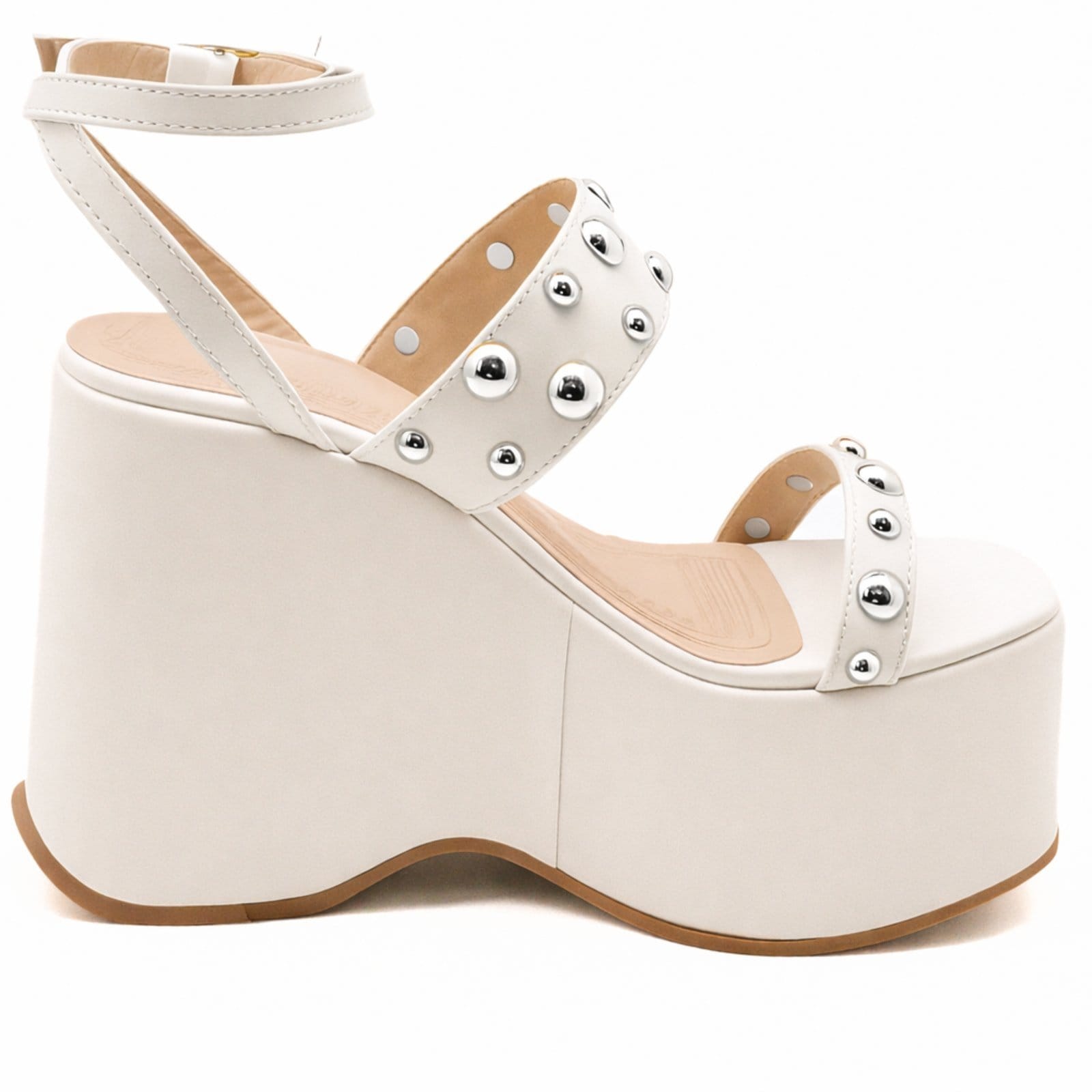 Vista 2 Sandália Feminina Anabela Plataforma Alta Aplicação Metal Prateado 182172 Off White Flor da Pele branco white