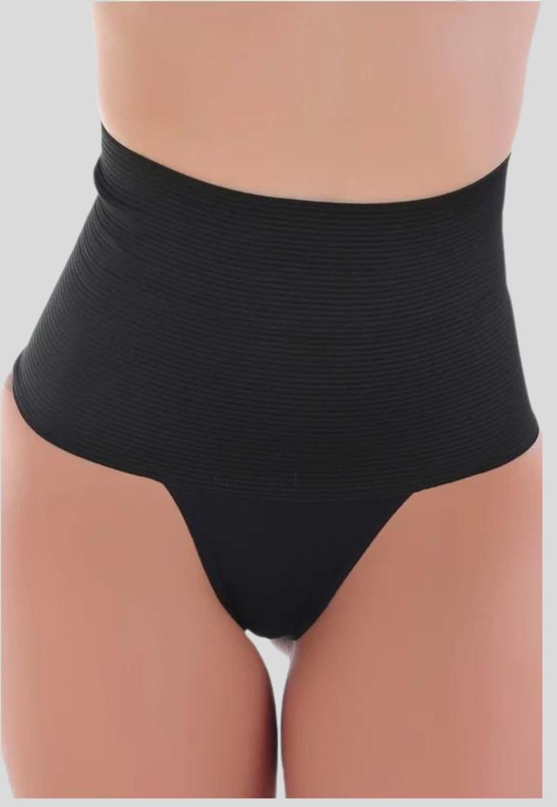 Vista 2 Kit 2 Calcinhas Cinta Modeladora Alta Compressão Redutora 18cm e VEKYO bege/preto