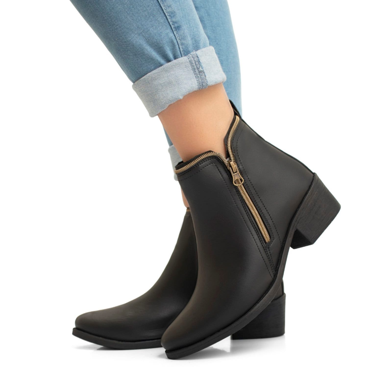 Vista principal Bota Feminina Bredeni Cano Curto Coturno Com Detalhe Zíper BREDENI preto