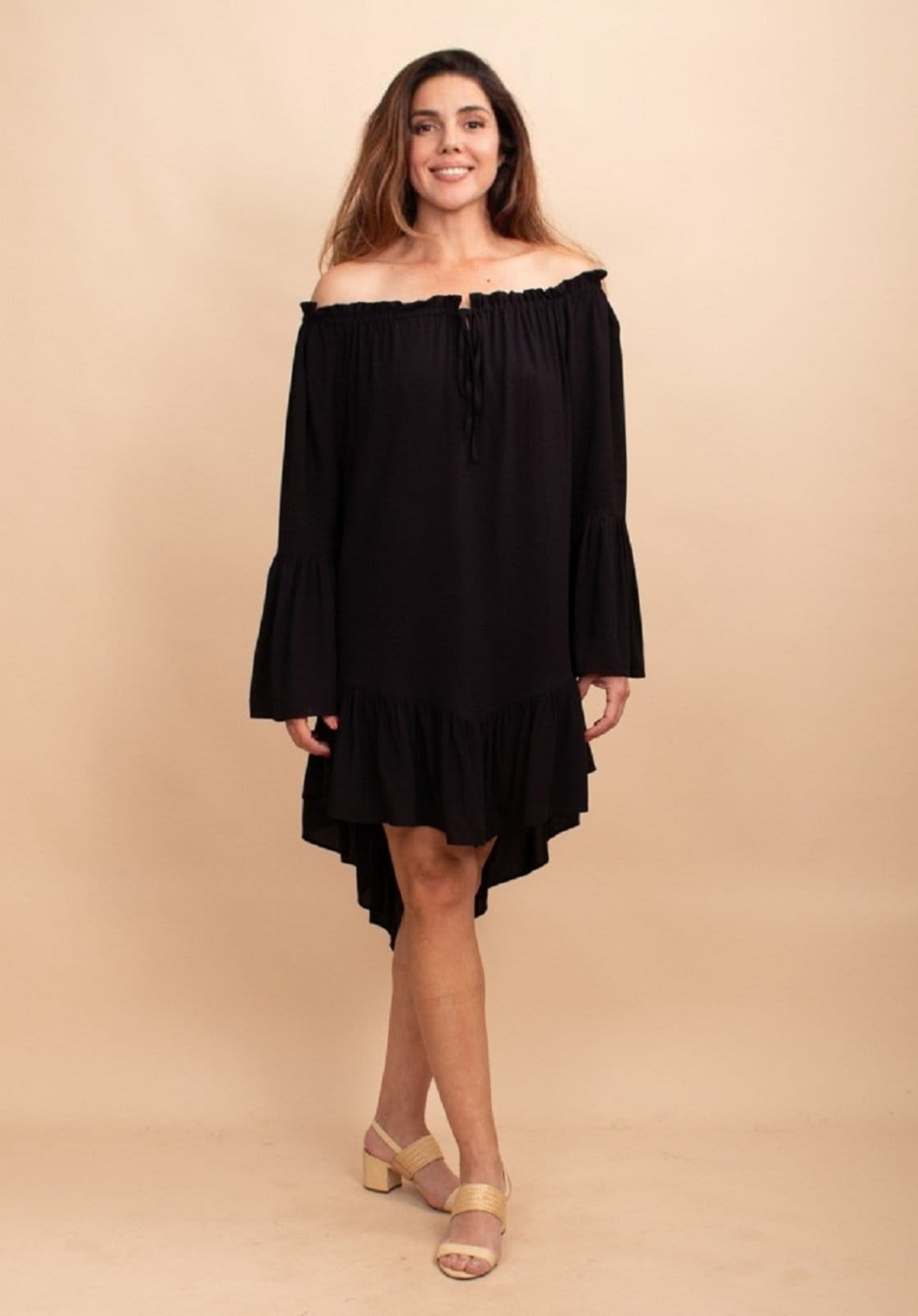 Vista 2 Vestido Curto Viscose Com Babados Amazonia Vital preto