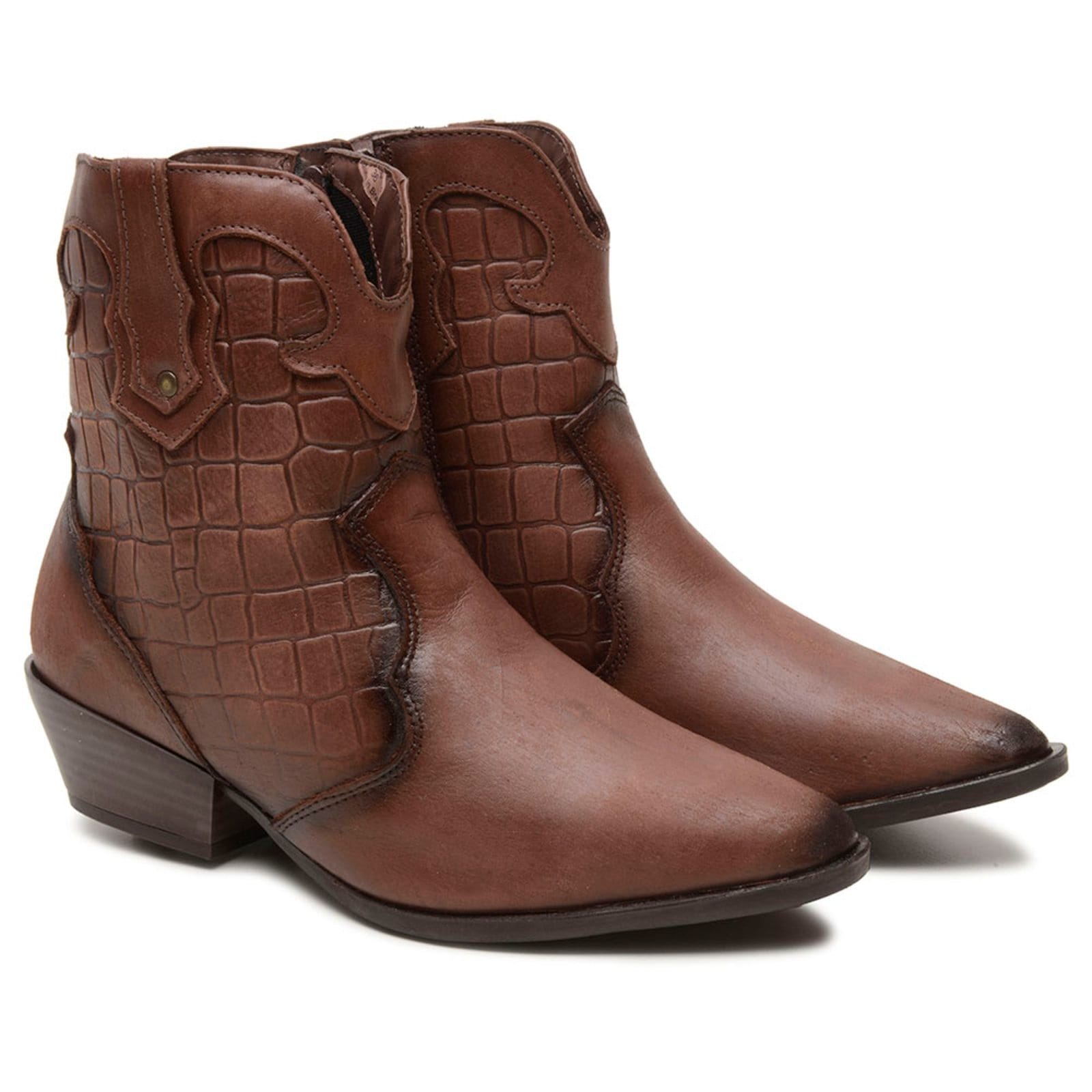 Vista 2 Bota Country Feminina Couro Texana Leve Macia Festas Rodeio Frio Confortável Estilosa FRANCA GRIFFE marrom