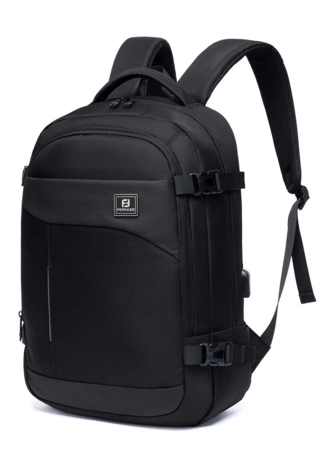 Vista 2 Mochila Executiva Ferrazzi Notebook Reforçada Porta USB Travas Laterais Moderna Trabalho Faculdade Ferrazzi preto