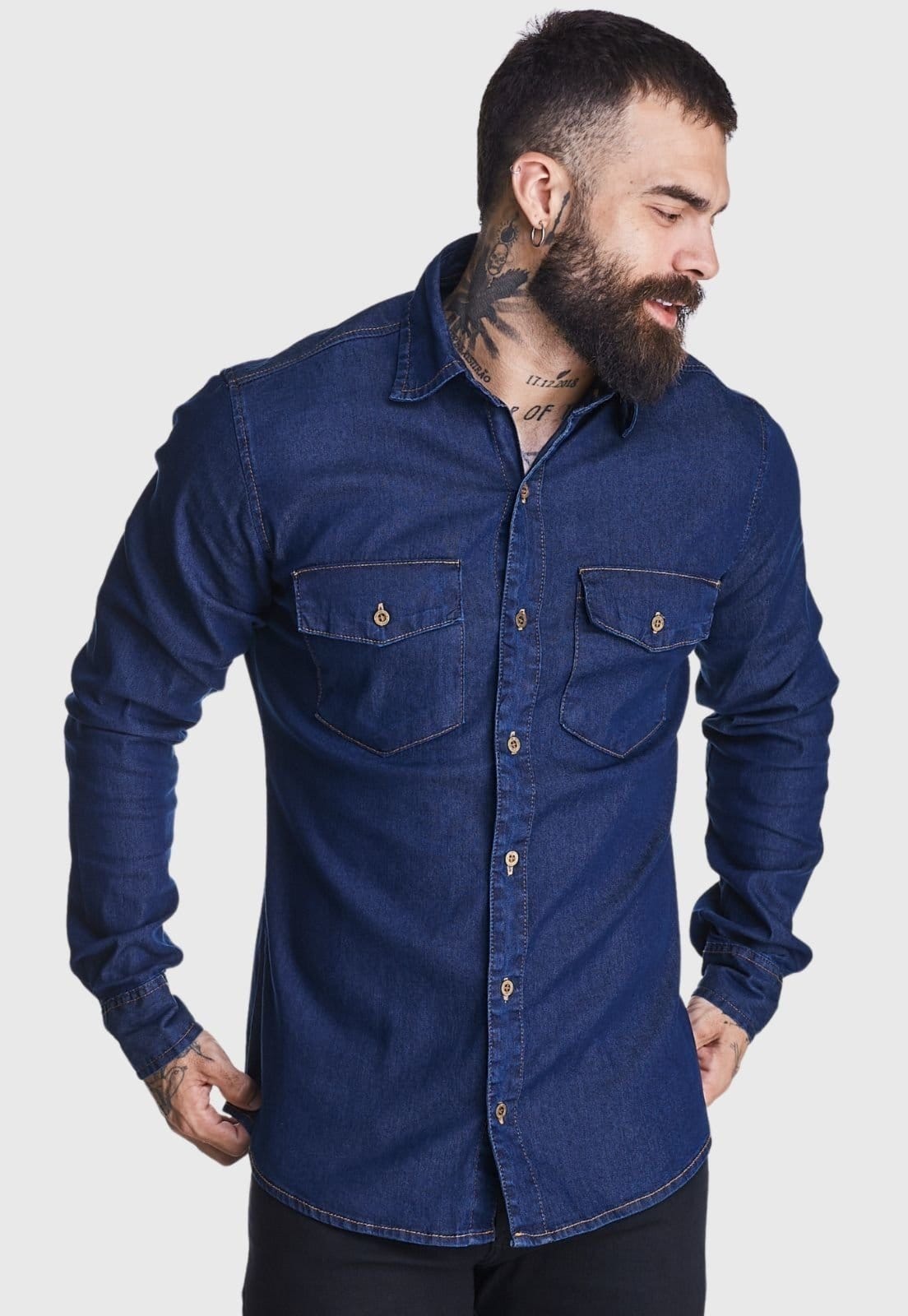 Camisa Jeans HNO Jeans Premium Slim 2 Bolsos