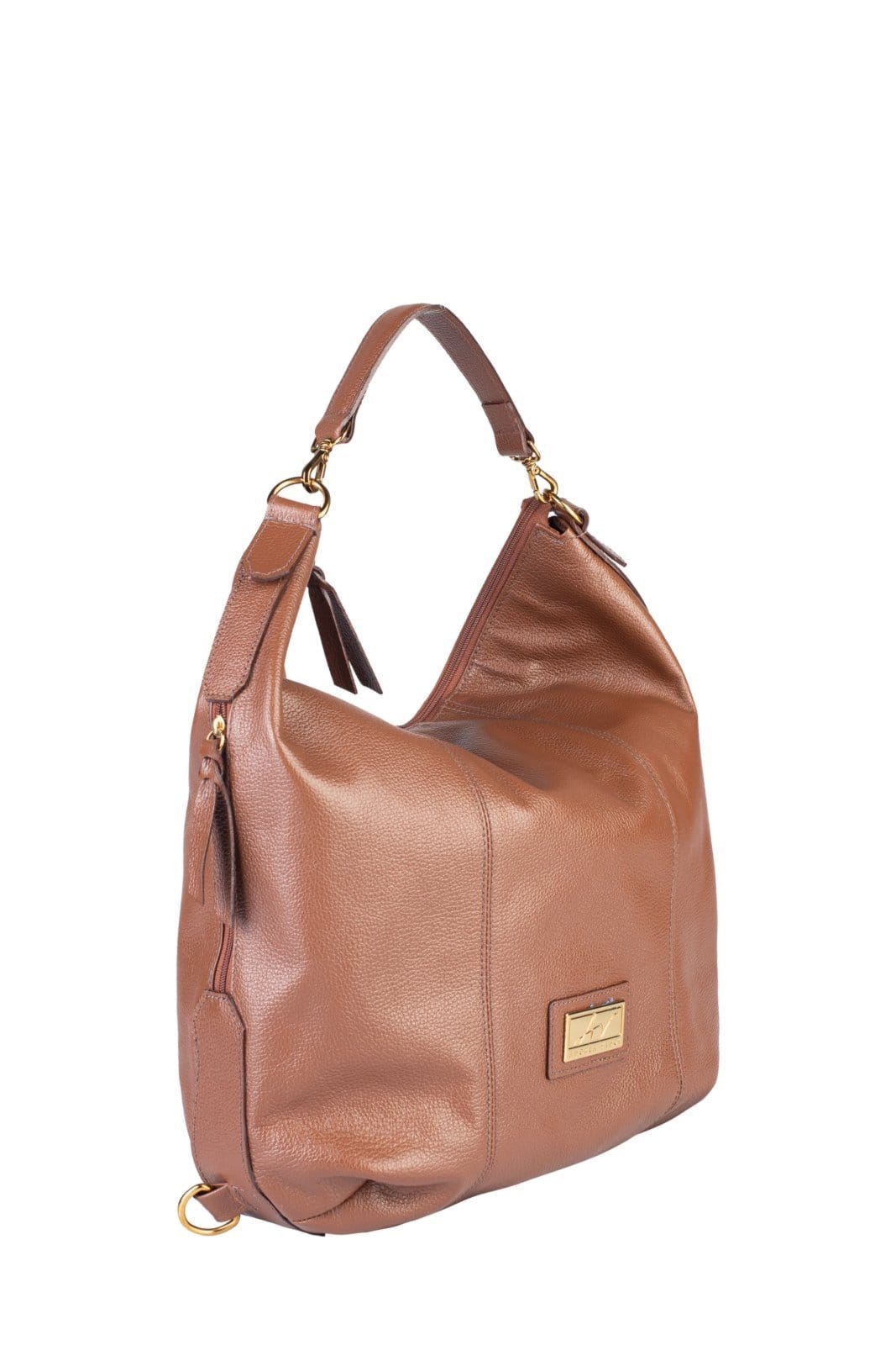 Vista 2 Bolsa saco mochila em couro liso Charlote - Whisky Andrea Vinci caramelo