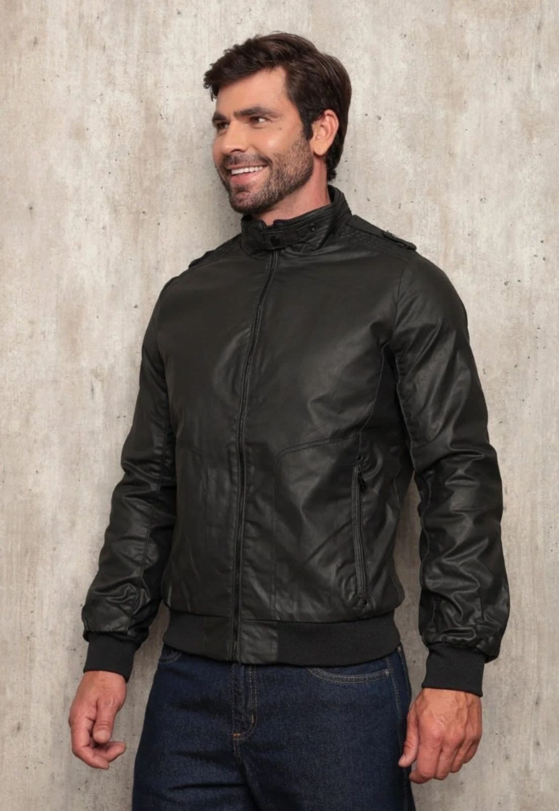 Vista 2 Jaqueta Masculina Motoqueiro Impermeável Kovali Forro Bolso Interno e Punho Ajustável Preta KOVALI FASHION STORE preto