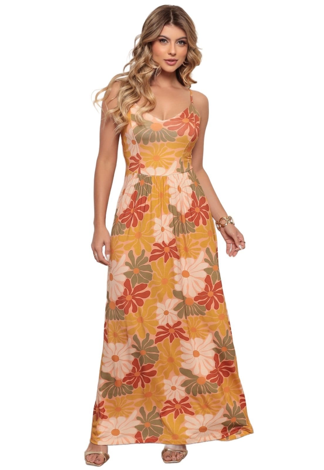 Vestido Longo Casual Alcinha Dellamarca Estampa Total