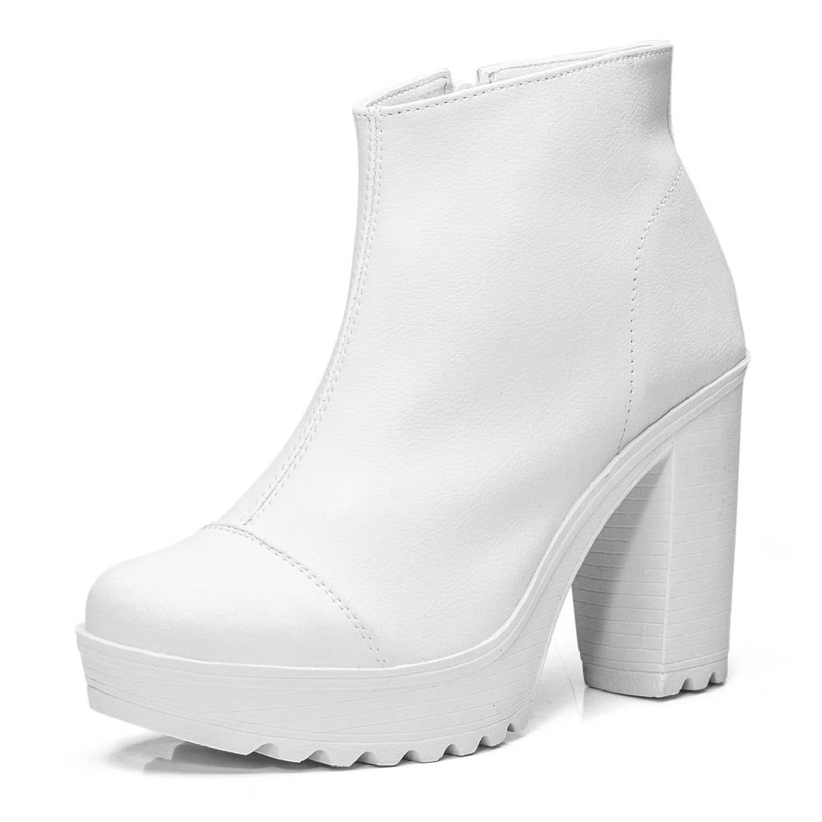 Vista 2 Bota Feminina Lavini Coturno Salto Alto 9cm Tratorado Branca Lavini Shoes branco