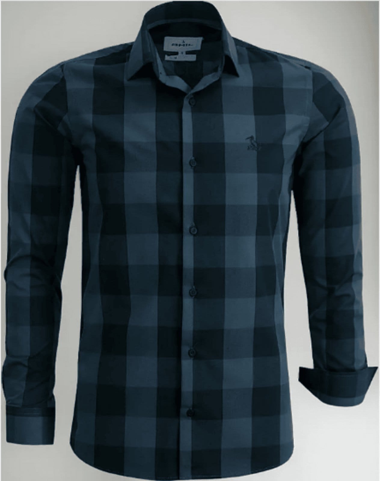 Camisa Masculina Amil Slim Xadrez Aston Algodão Manga longa Luxo Chumbo