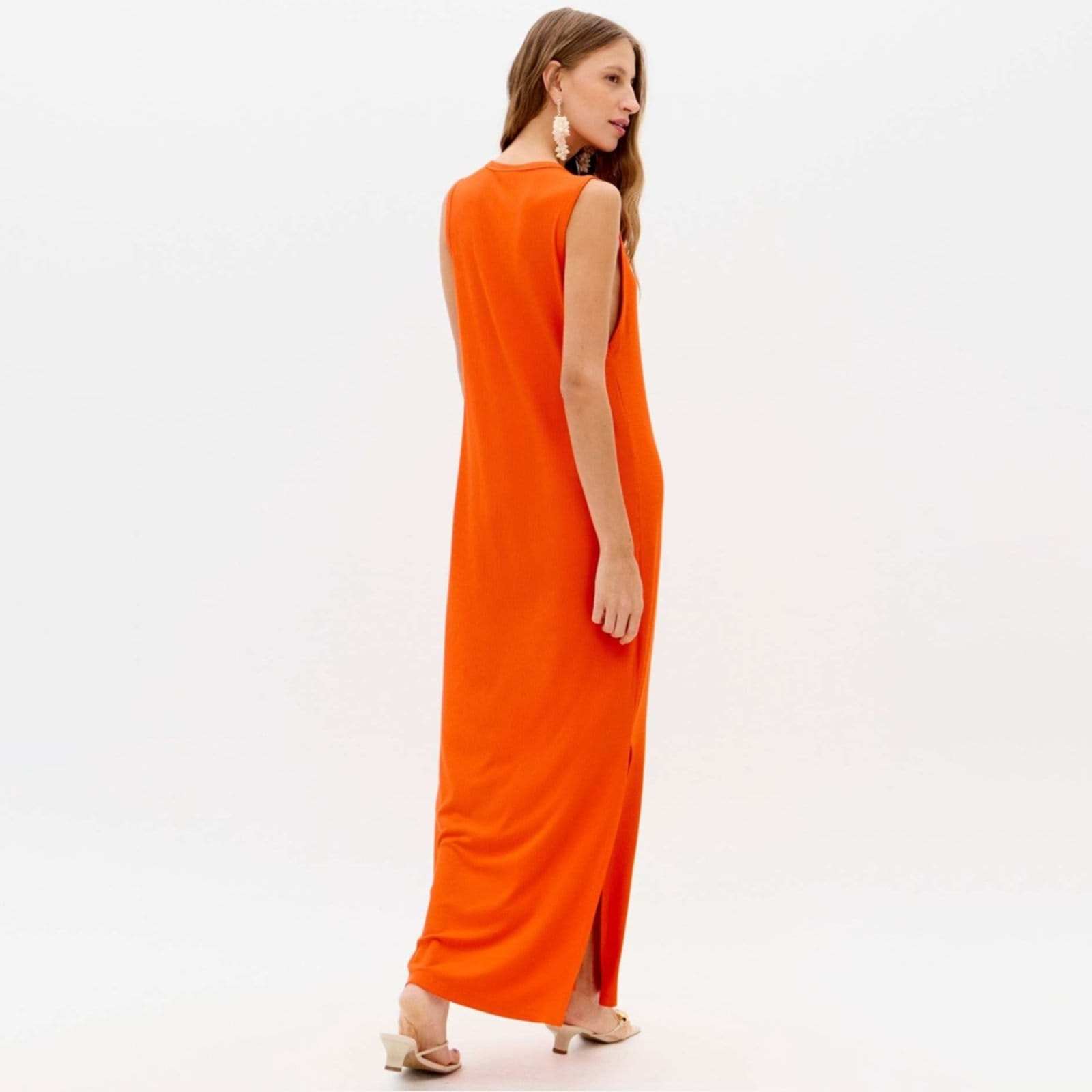 Vista 2 Vestido Super Midi Lança Perfume Friso Ve26 Feminino Lança Perfume laranja