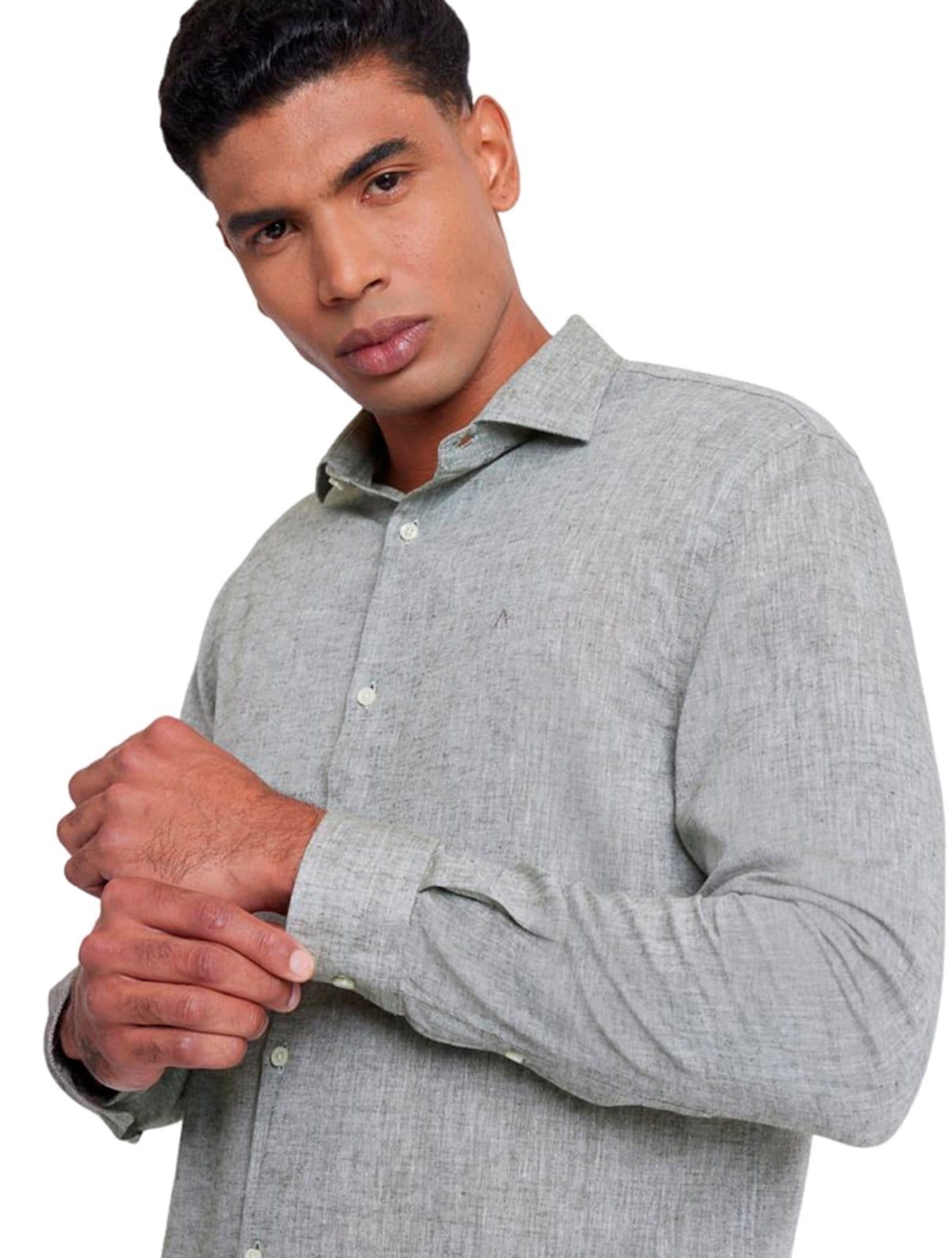 Vista 2 Camisa Aramis Masculina Slim Linho Algodão Mescla Aramis verde militar