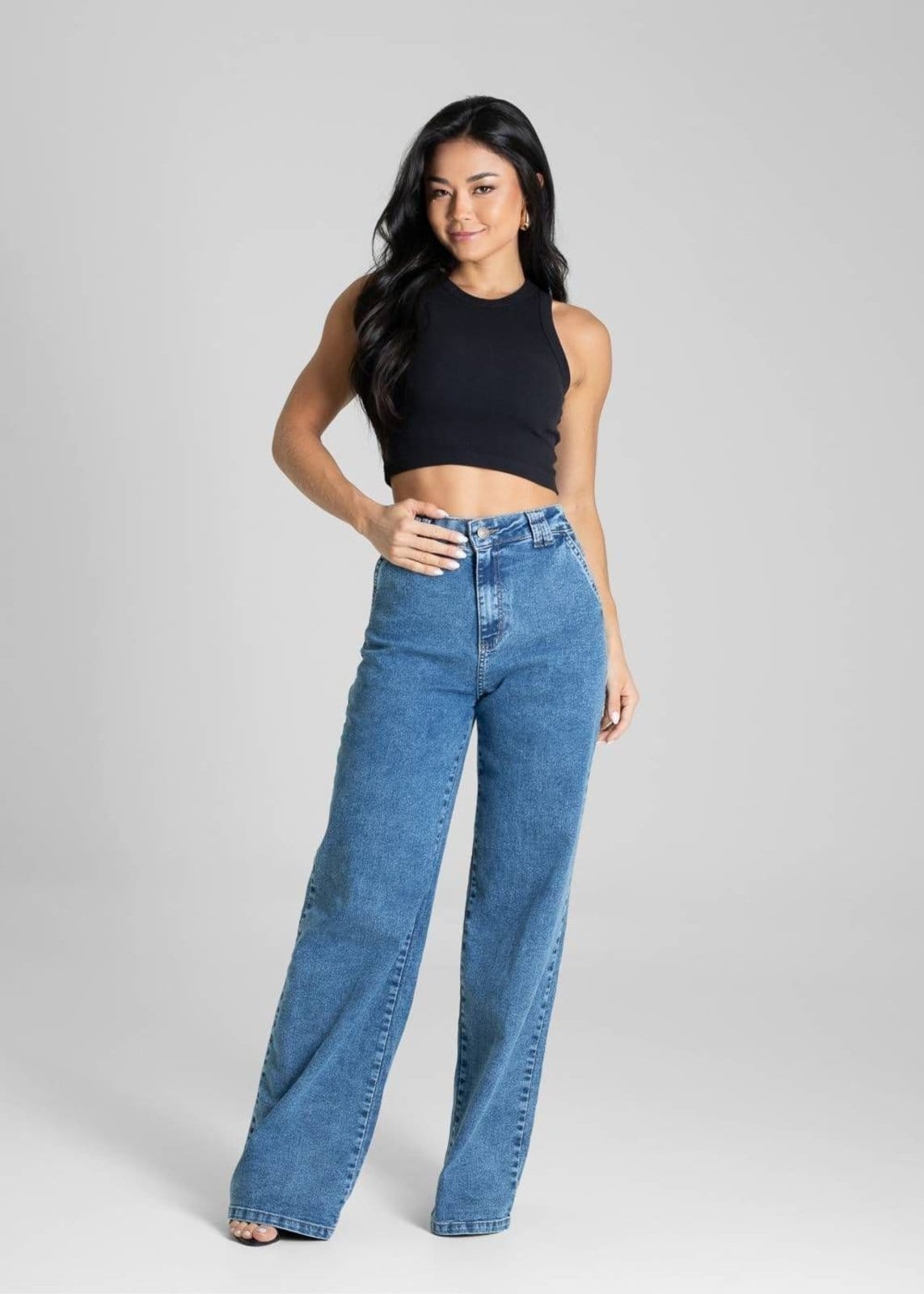 Vista 2 Calça Jeans Sawary Wide Leg - 281236 Sawary azul