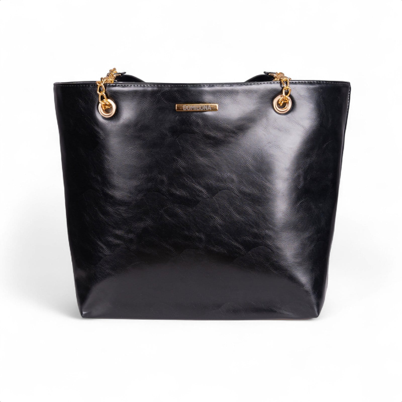 Bolsa Tote Bag Feminina Preta Domidona Grande Alça Dupla Detalhes Dourados