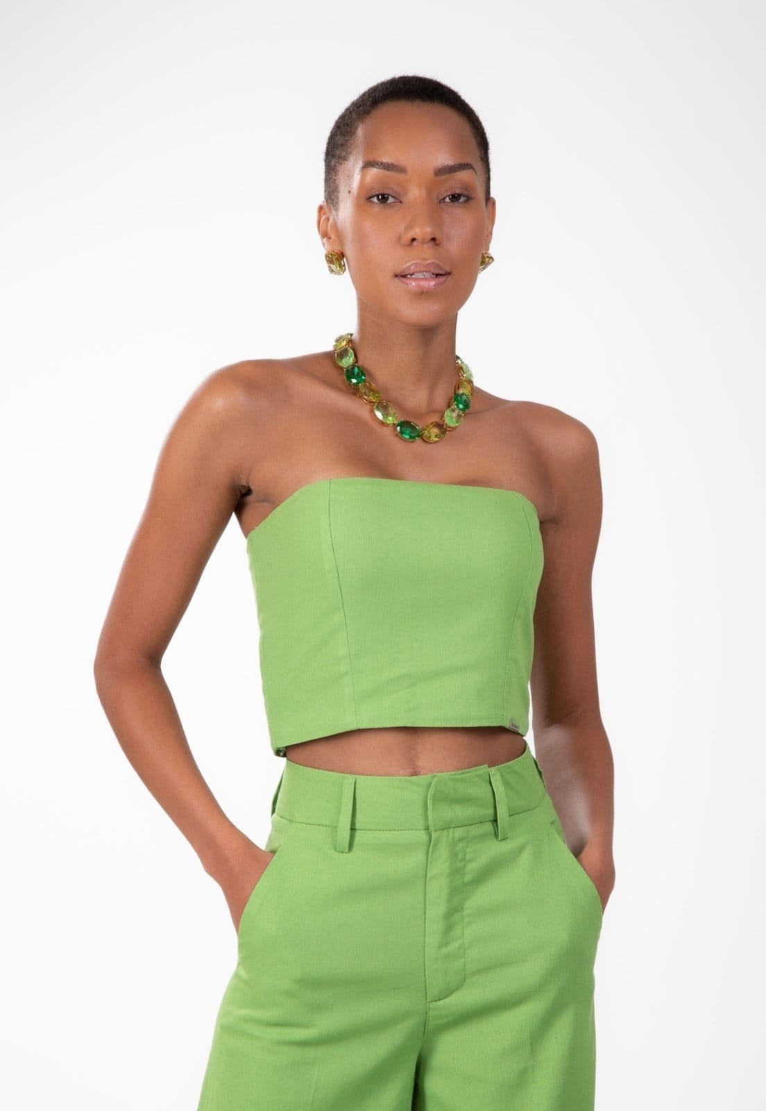 Vista 2 Top Traymon Linho Com Alças Removíveis Traymon verde