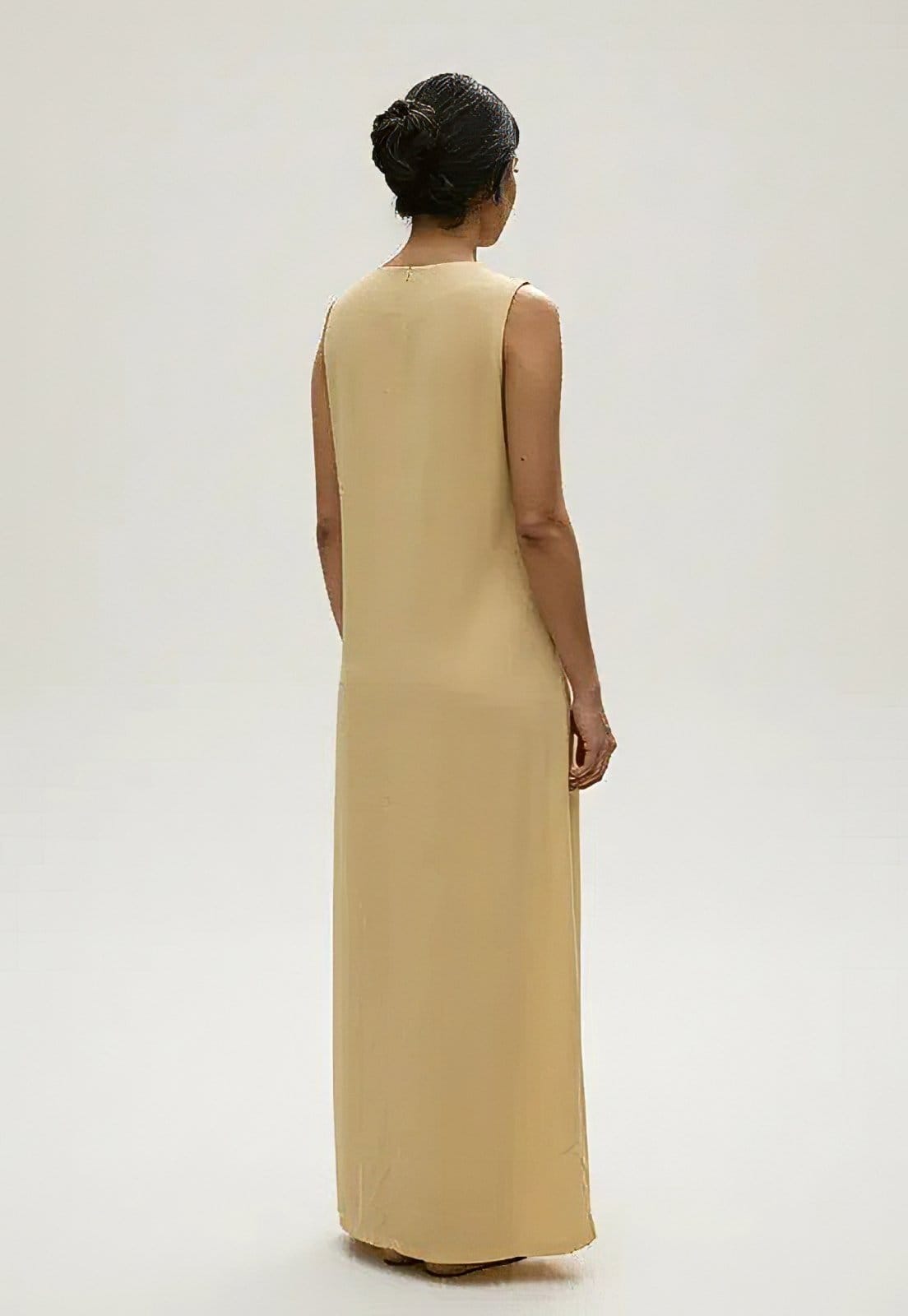 Vista 2 Vestido Cabanafree Longo Linho com Viscose com Bolso Manteiga Cabanafree amarelo