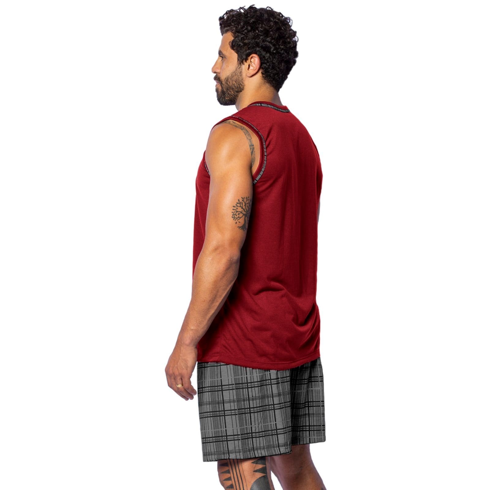 Vista 2 Pijama Masculino Gabi Lingerie Regata Malha Confortável Curto Rubro Gabi Lingerie bordô/vinho