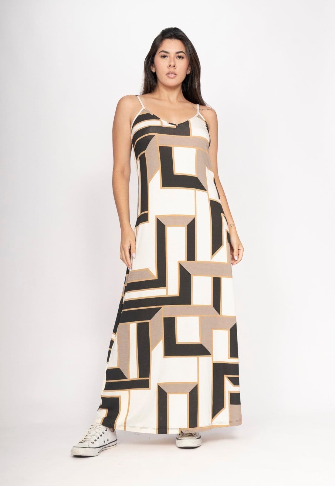 Vista principal Vestido CabanaFree Guaíra Longo Malha Alça Fina Estampa Igaci Cabanafree estampado