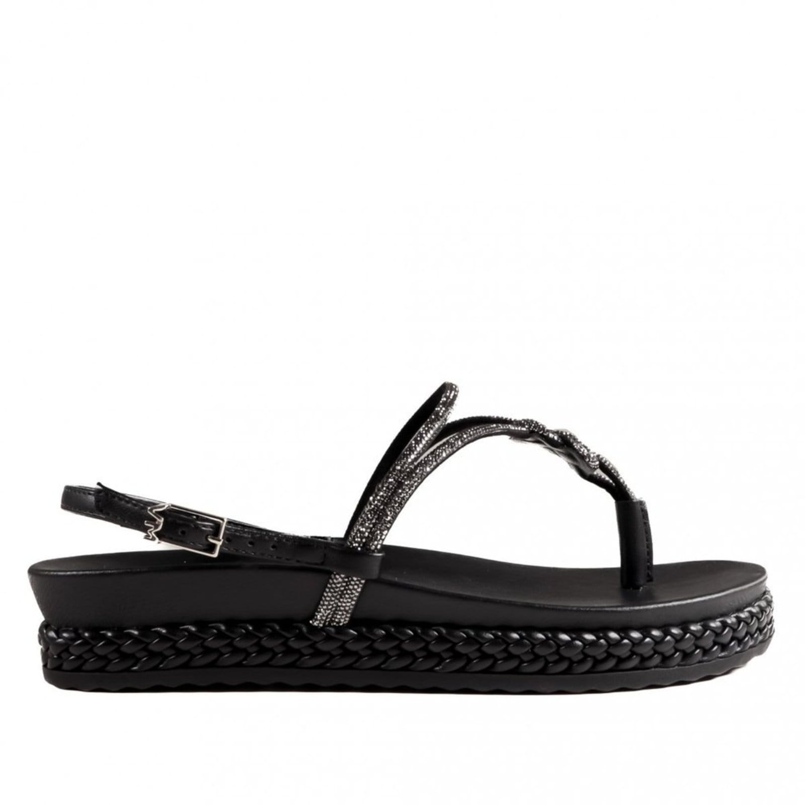 Vista principal Sandália Rasteira Papete Via Marte Feminina 101-005 Via Marte VIA MARTE preto