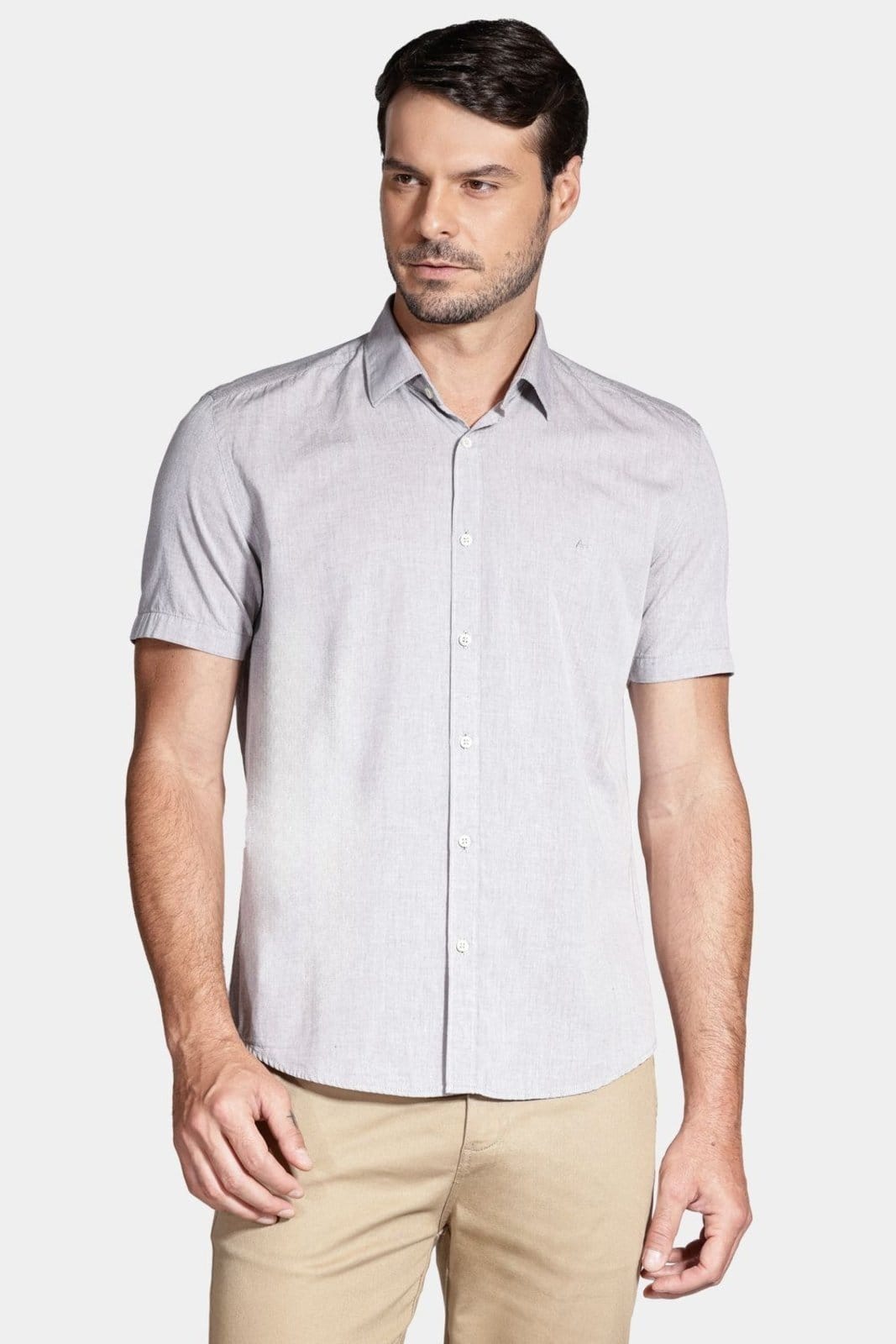 Camisa Aramis Manga Curta Slim em Algodão Liso Willis Canela