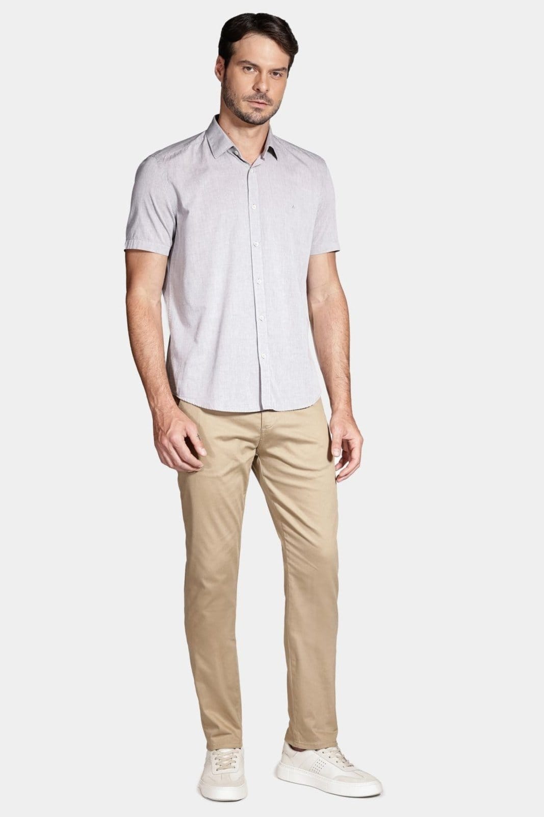 Vista 2 Camisa Aramis Manga Curta Slim em Algodão Liso Willis Canela Aramis incolor