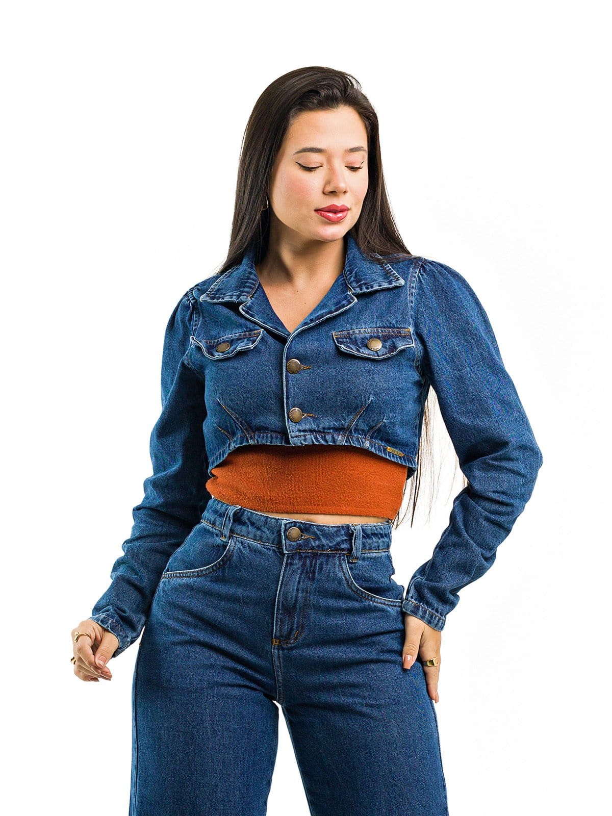 Vista 2 Jaqueta Restrito Jeans Curta com Botões Restrito Jeans azul