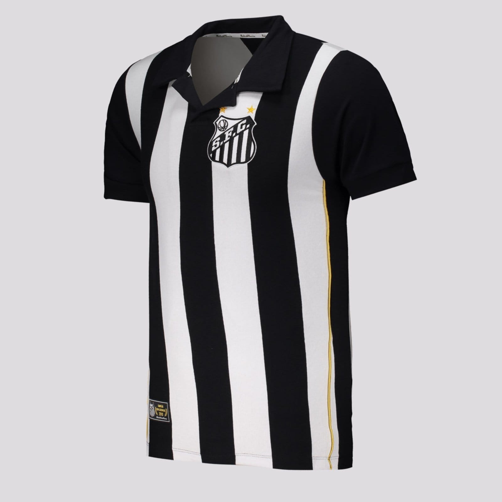Vista 2 Camisa Santos Retrô 2010 Listrada Retrômania preto
