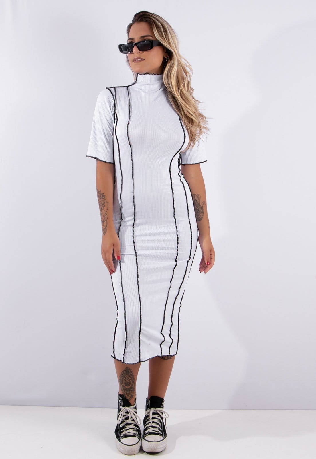 Vestido Midi Rioutlet Costura Exposta Ribana