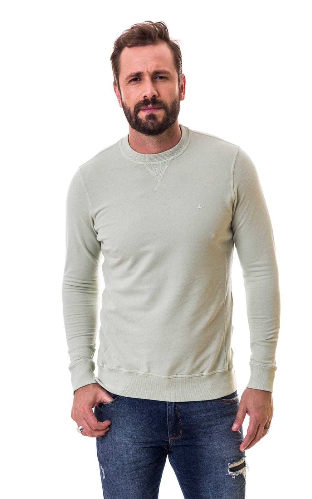 Vista principal Moletom Aburguesia Slim Fit Gola Redonda Claro Alfaiataria Burguesia verde