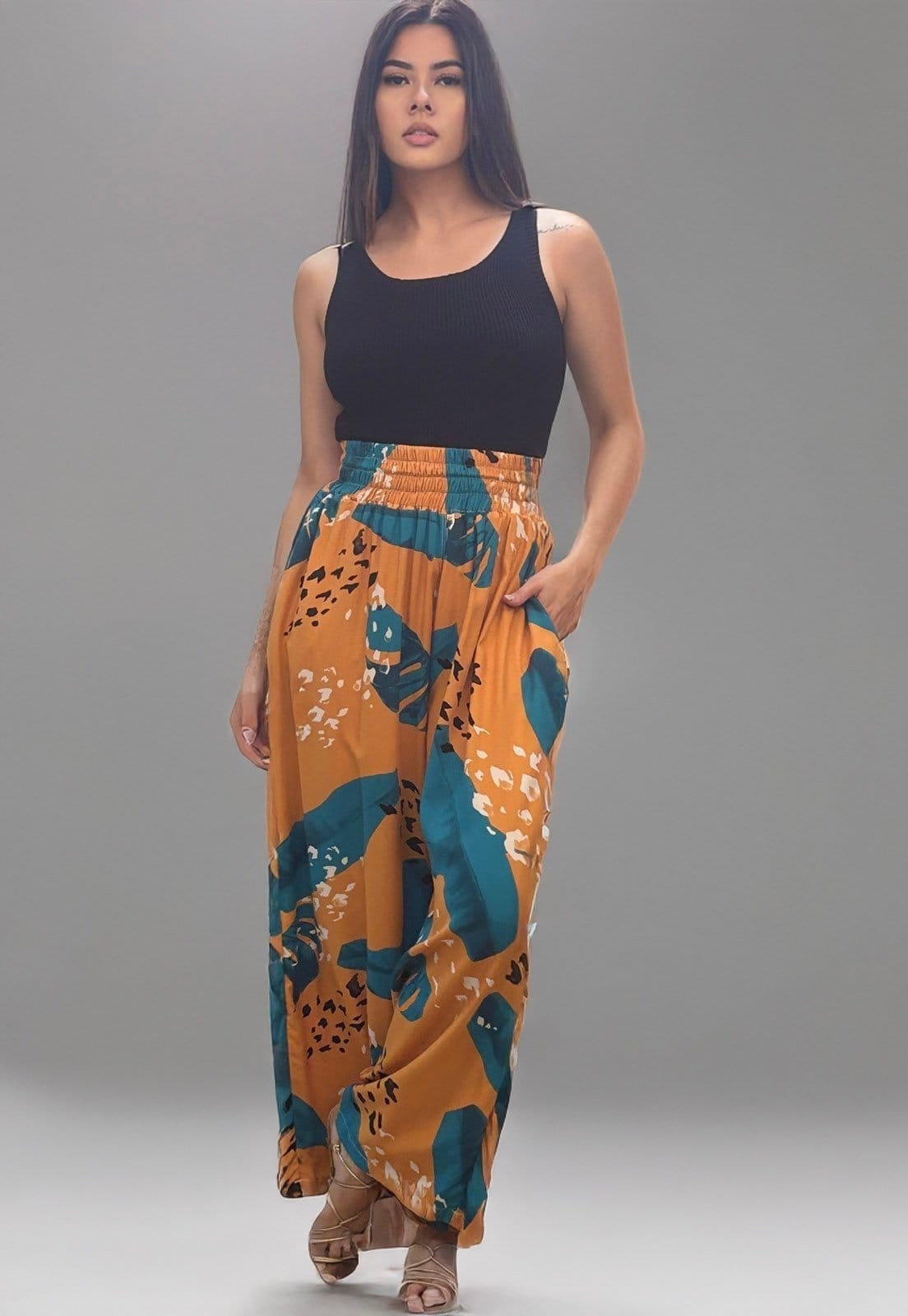 Vista 2 Calça Pantalona Elastic Amazonia Vital Estampa Aurora Botânica Amazonia Vital azul/estampado/preto