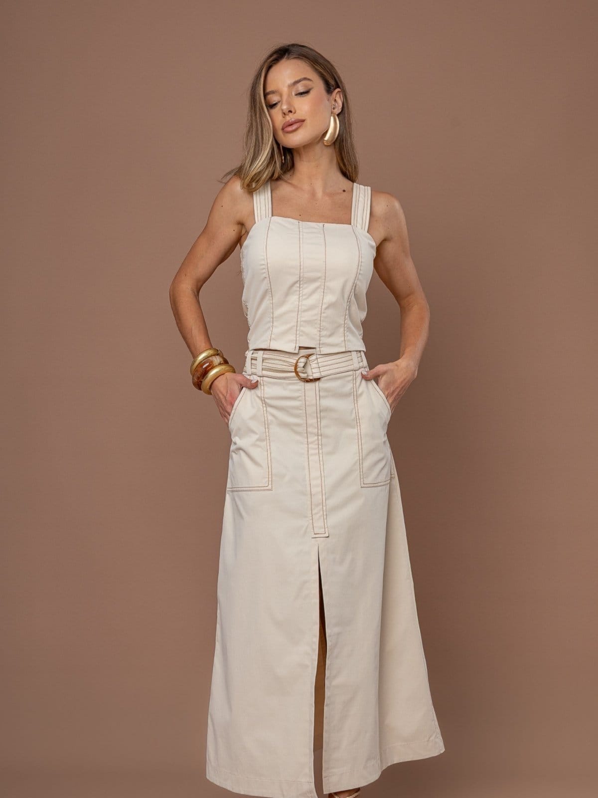 Vista principal Saia Clubsoda sarja longa Clubsoda bege