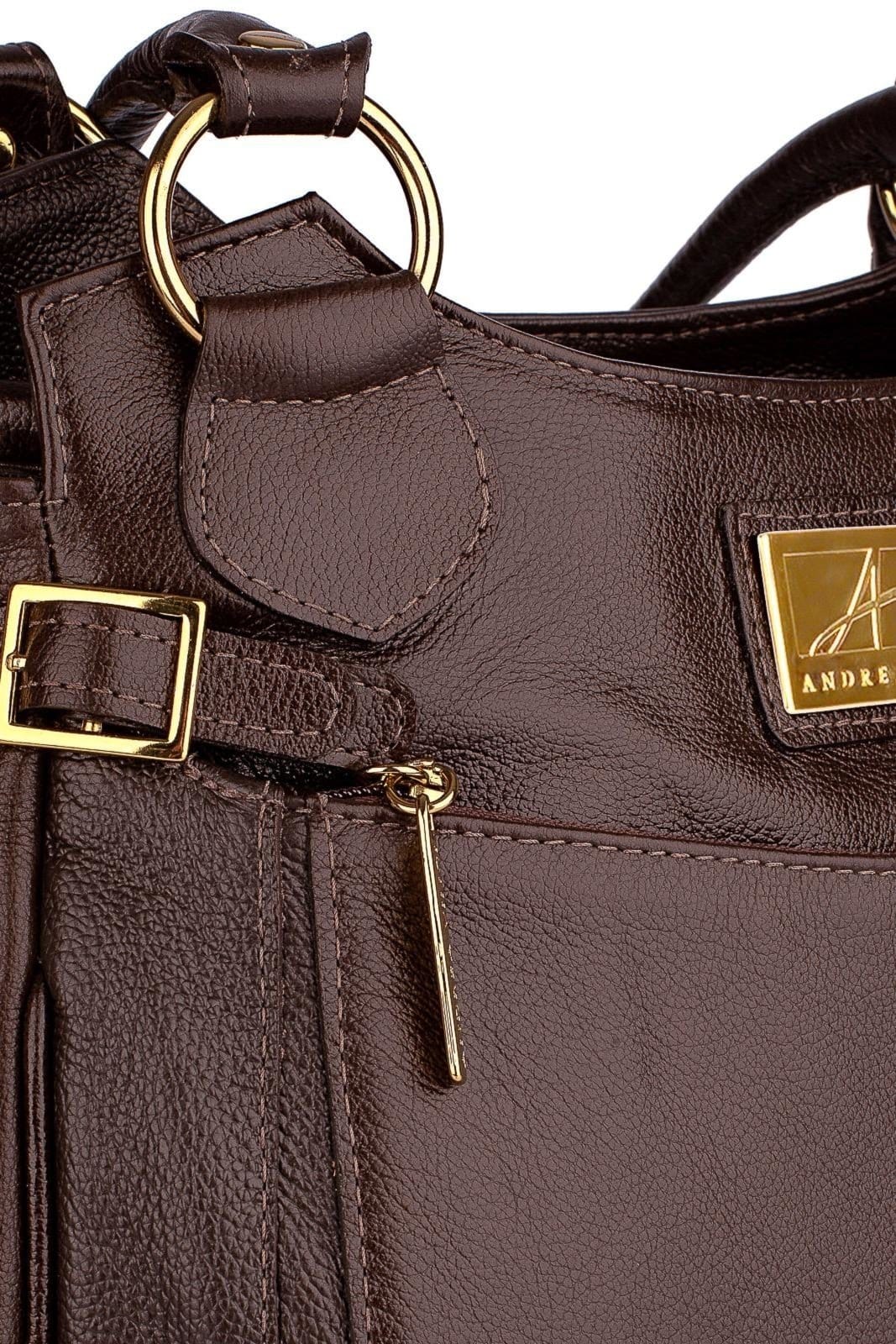 Vista 2 Bolsa grande de couro liso Lúcia Andrea Vinci marrom