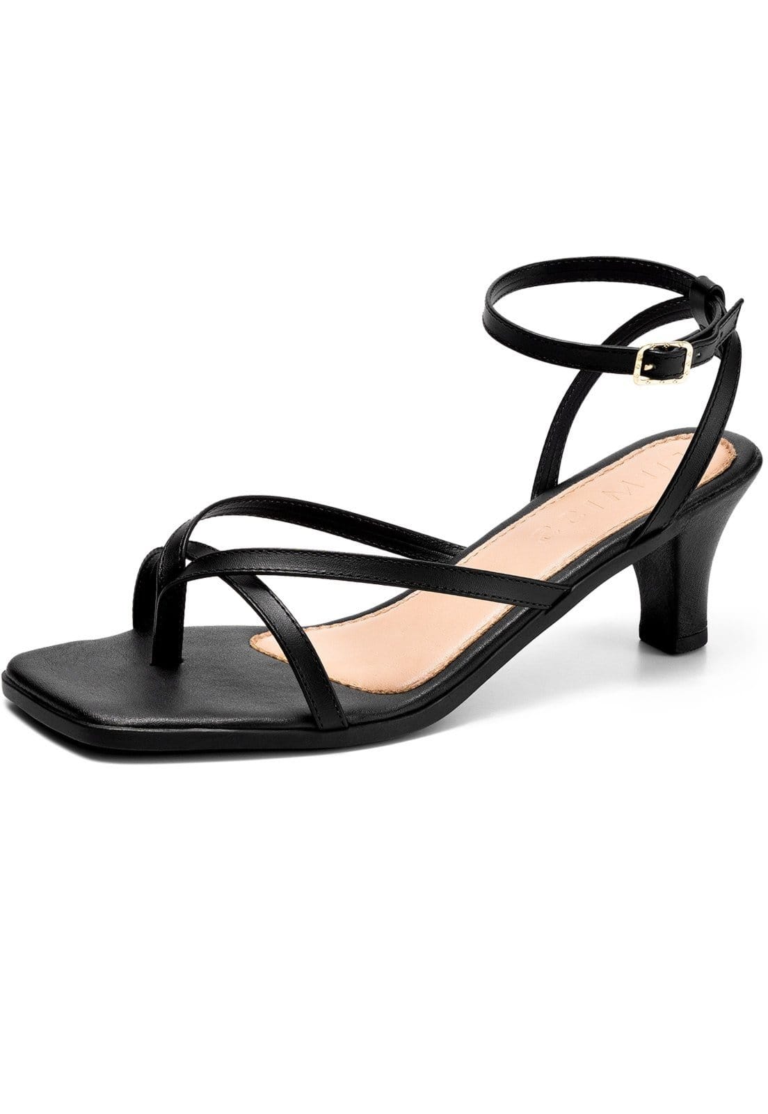 Sandália Feminina Lumiss Bico Quadrado Salto Fino Baixo Tiras Confortável