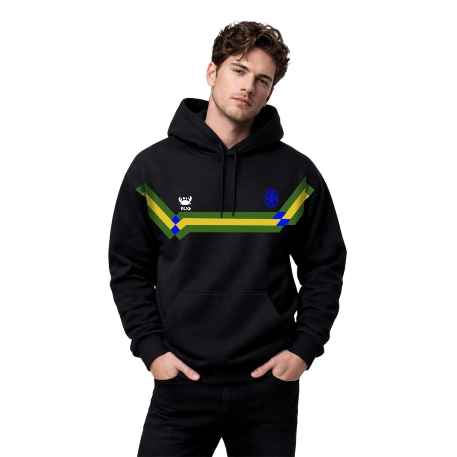 Moletom Modelo Canguru Com Capuz Masculino Estampado Faixa Brasil