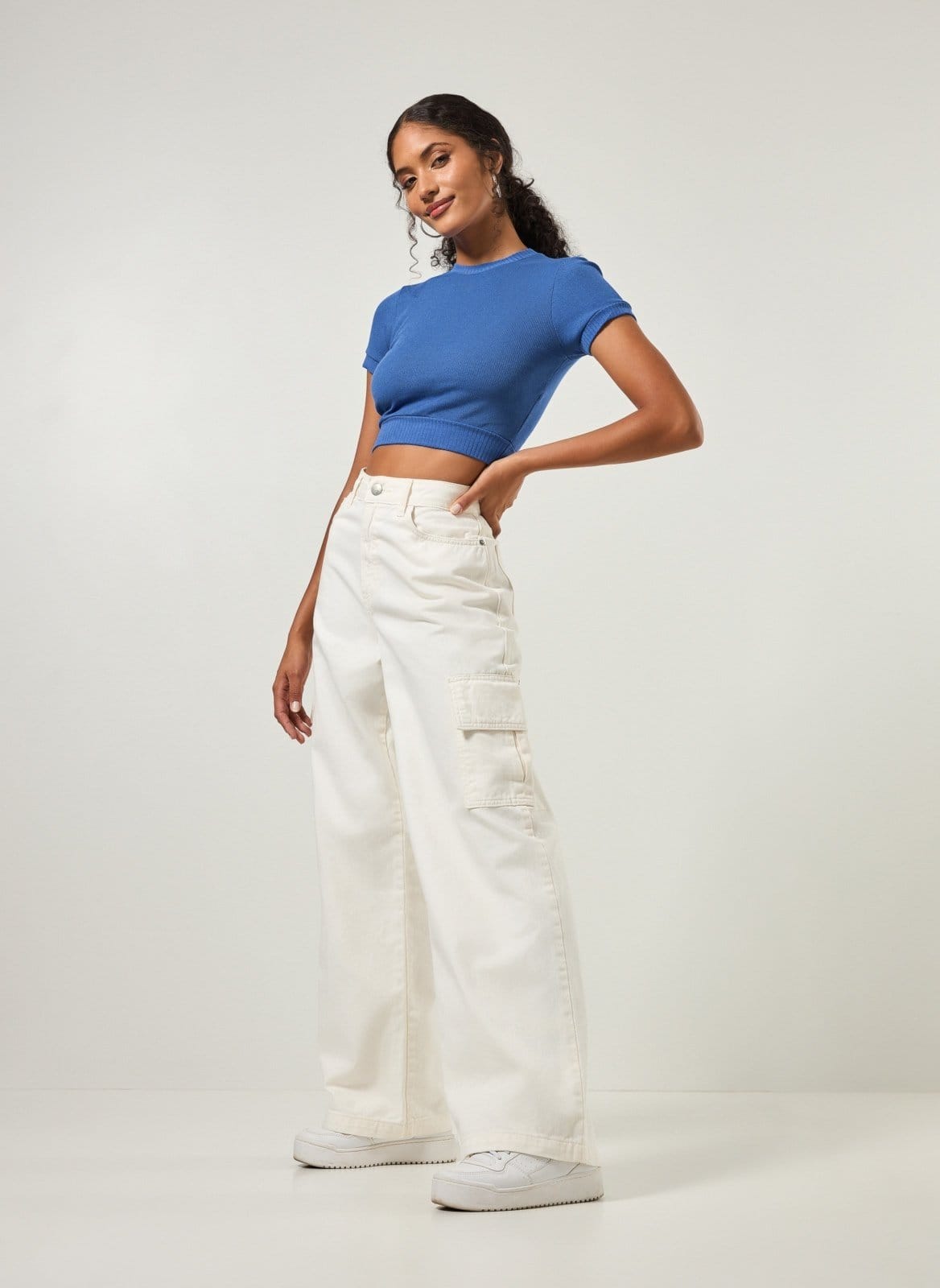 Calça Wide Leg Cargo Off-White
