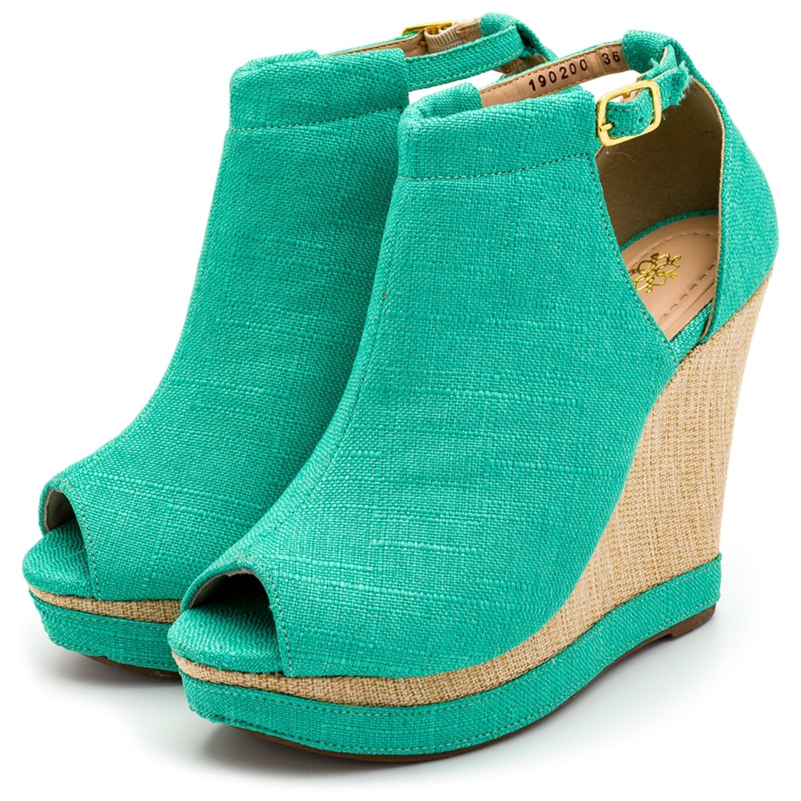 Sandália Feminina Salto Anabela Linho Agua