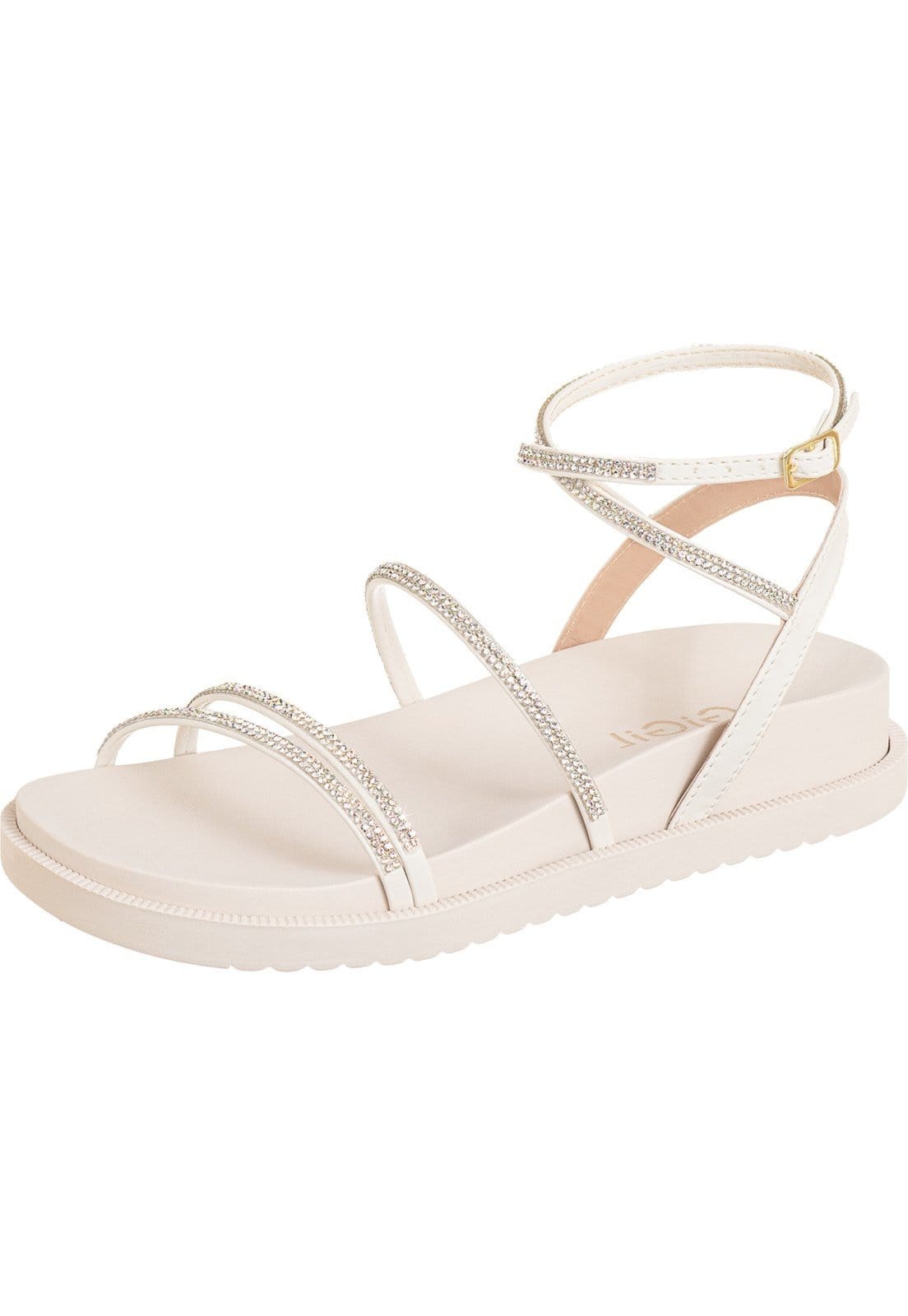 Vista principal Sandália GiGiL Papete Flat Strass Brilho Off White Gigil branco/off-white white