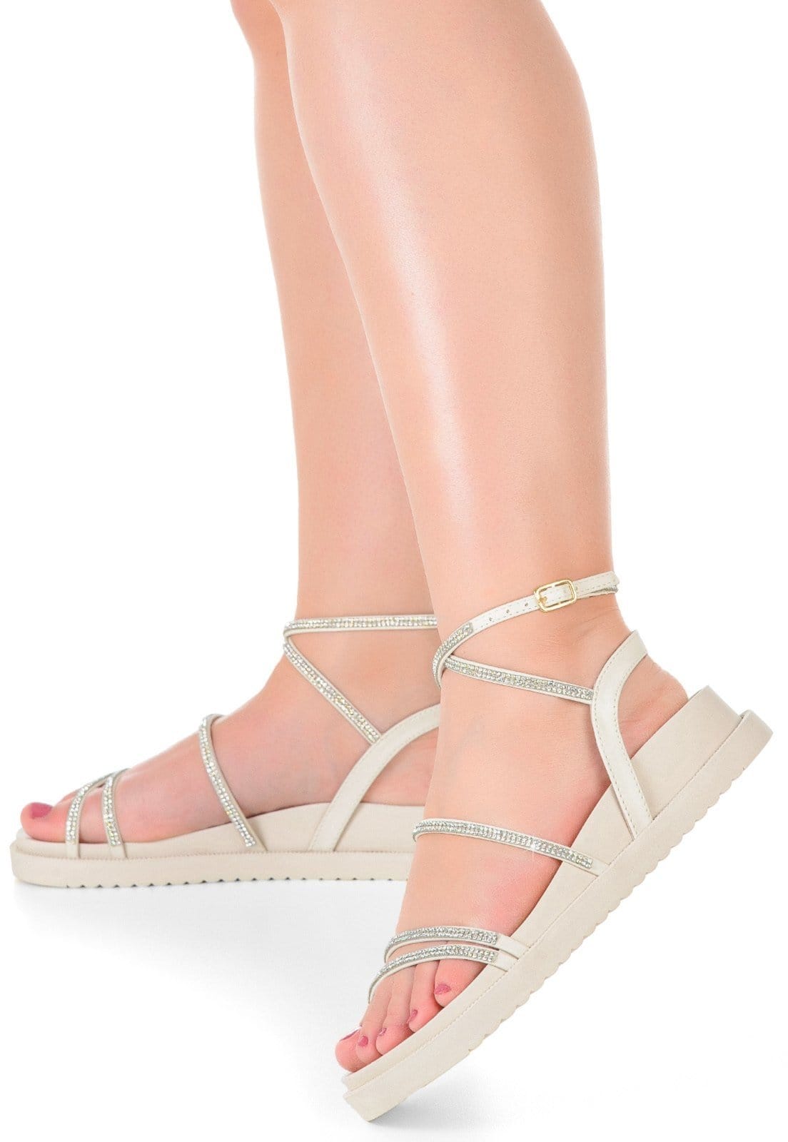 Vista 2 Sandália GiGiL Papete Flat Strass Brilho Off White Gigil branco/off-white white