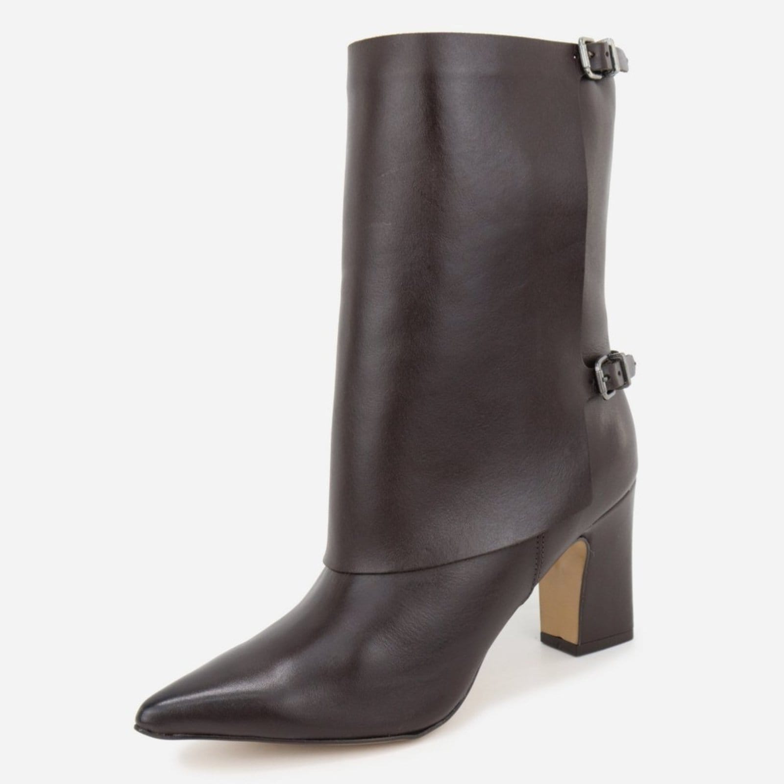 Bota Feminina em Couro Cano Médio Luxo Salto Grosso Bico Fino Elegante Maria Paula Expresso