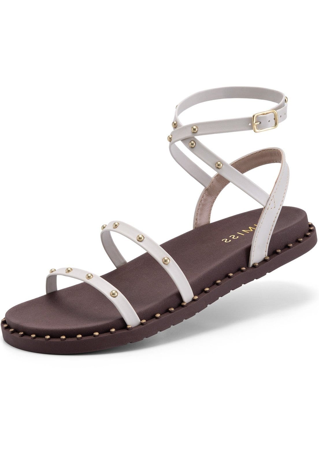 Papete Feminina Lumiss Sandália Rasteira Tachas Confortável Blogueira Off White