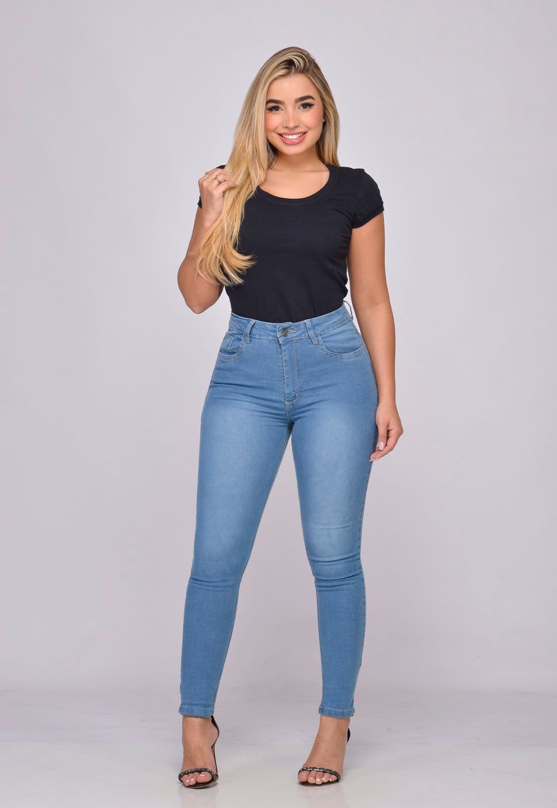 Vista 2 Calça Jeans Feminina Skinny Cintura Alta Elastano Macaw azul