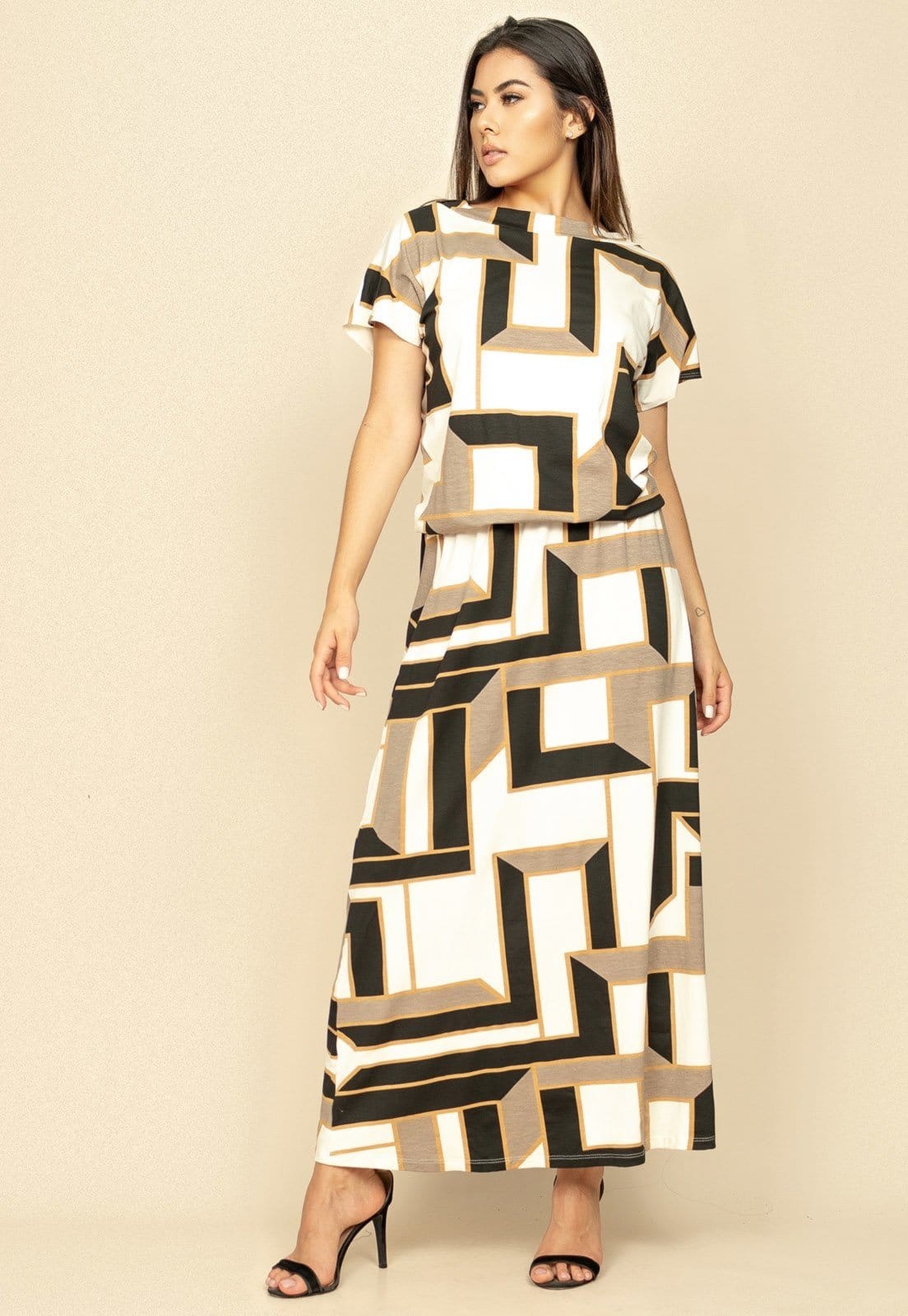 Vestido Longo Morcego Malha Estampa Igaci