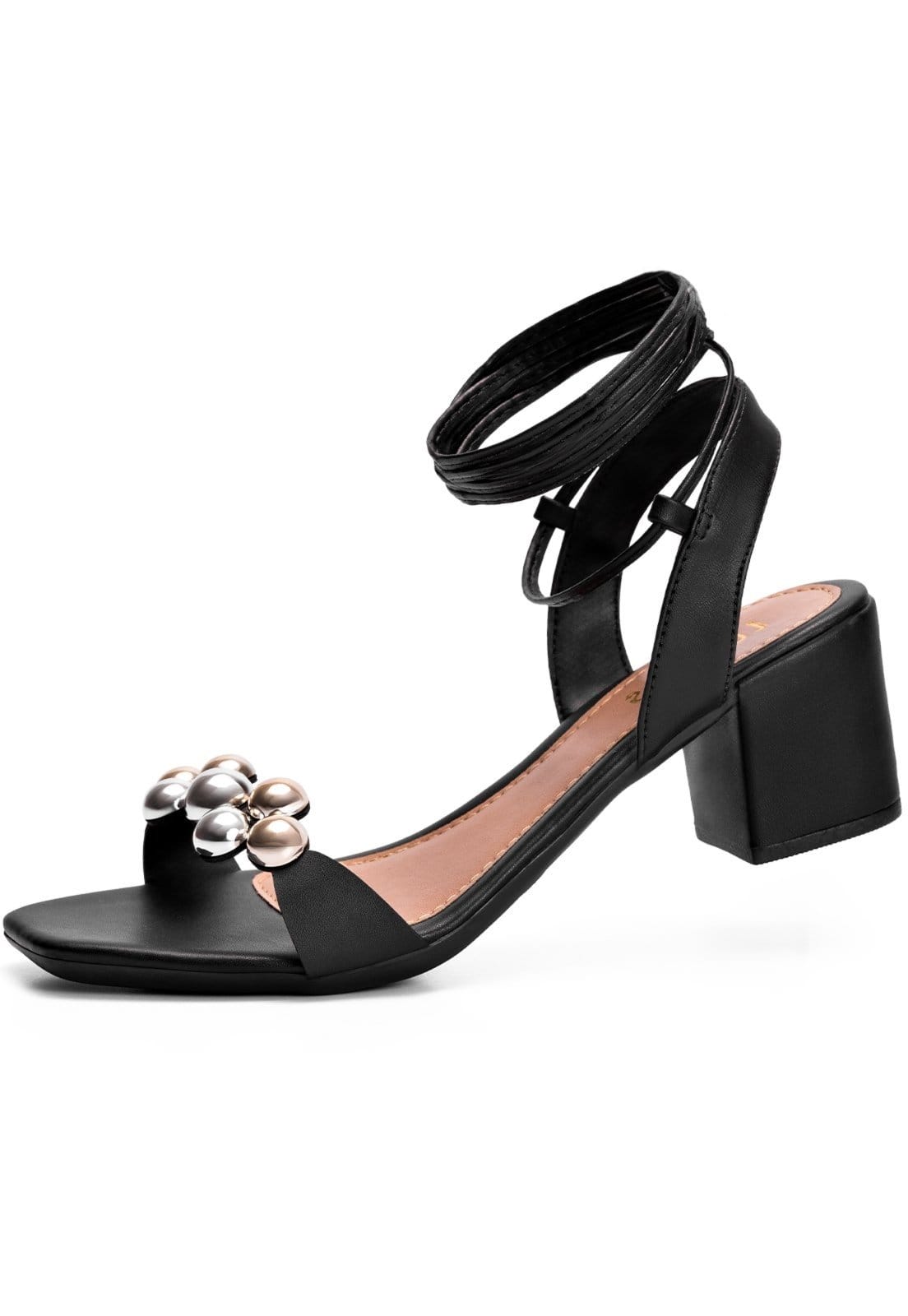 Sandália Feminina Lumiss Salto Baixo Bloco Confortável Amarração Enfeite