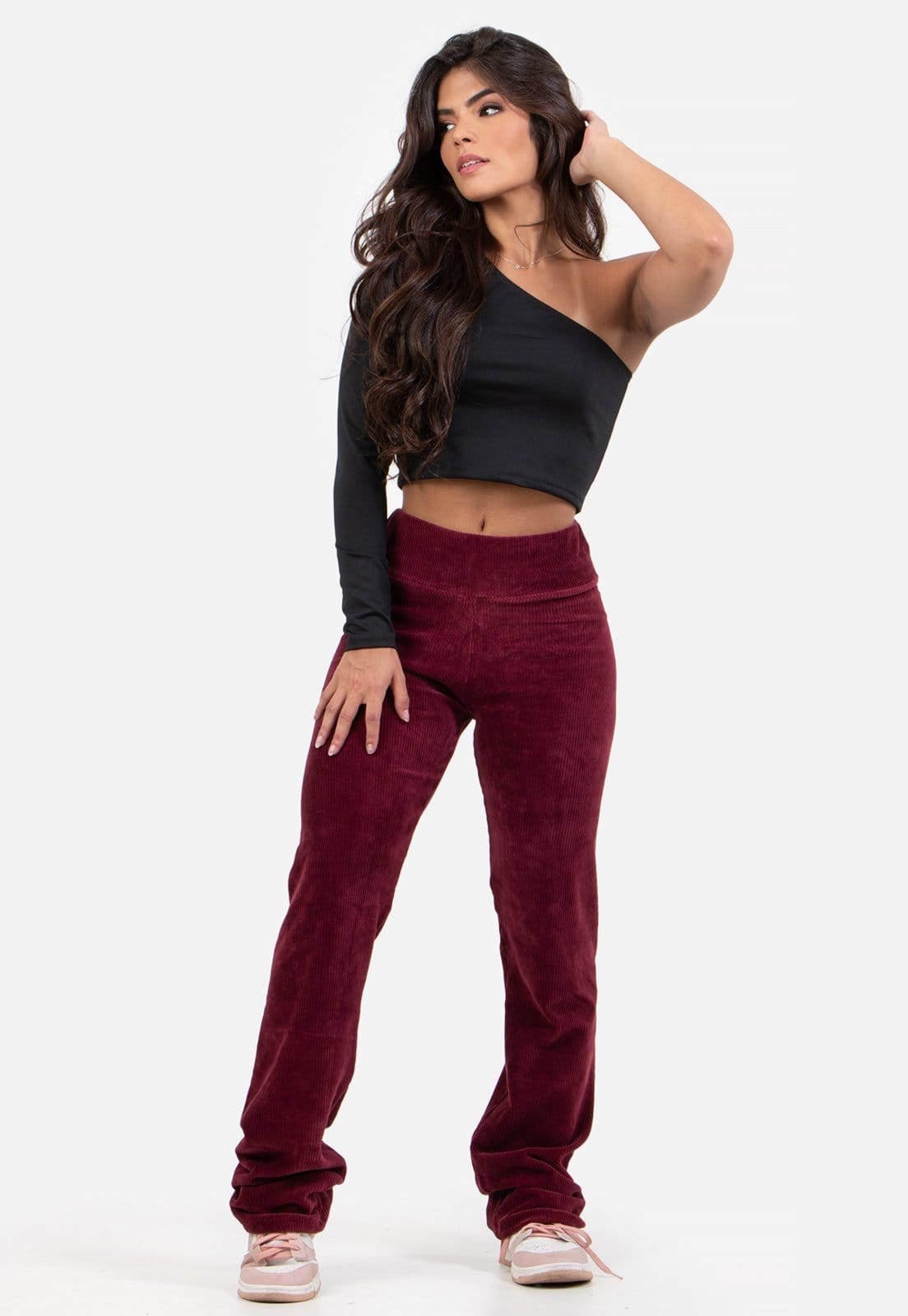 Calça Flare Rioutlet Veludo Cotelê Cintura Alta