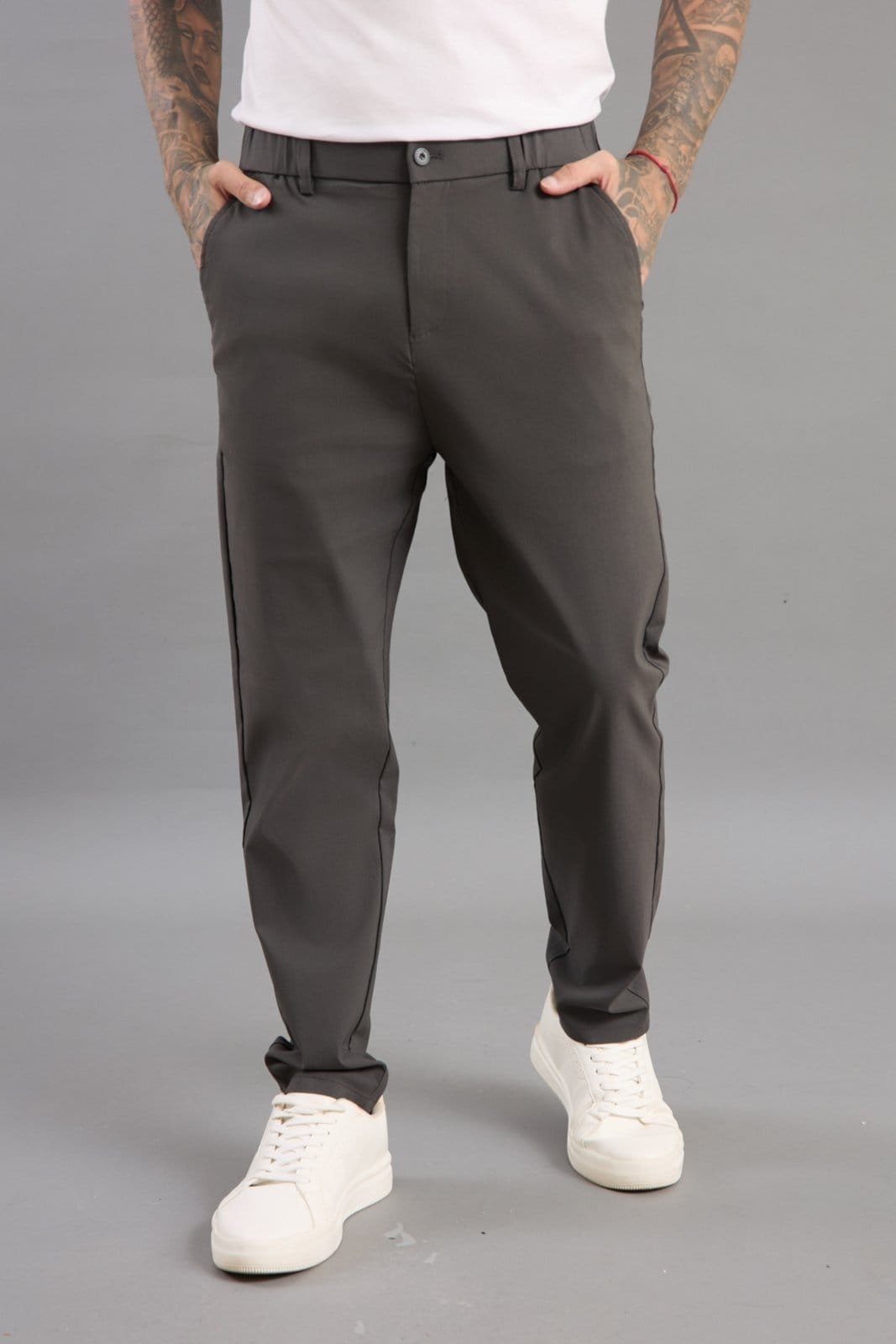 Vista principal Calça Alfaiataria Masculina Social Slim Color Dialogo Escuro Dialogo Jeans cinza